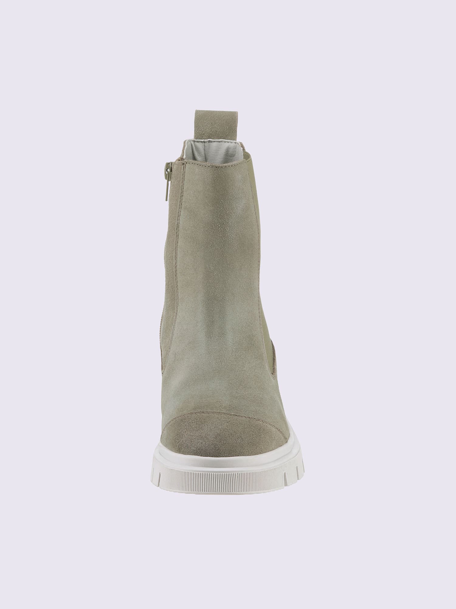 Bottines cuir velours de vache., vert olive foncé uni, taille 36 - helline