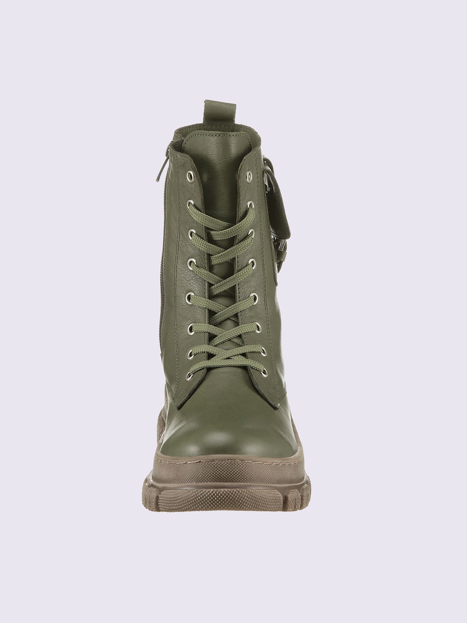 Bottines à lacets cuir nappa de vache, vert olive moyen uni, taille 39 - helline