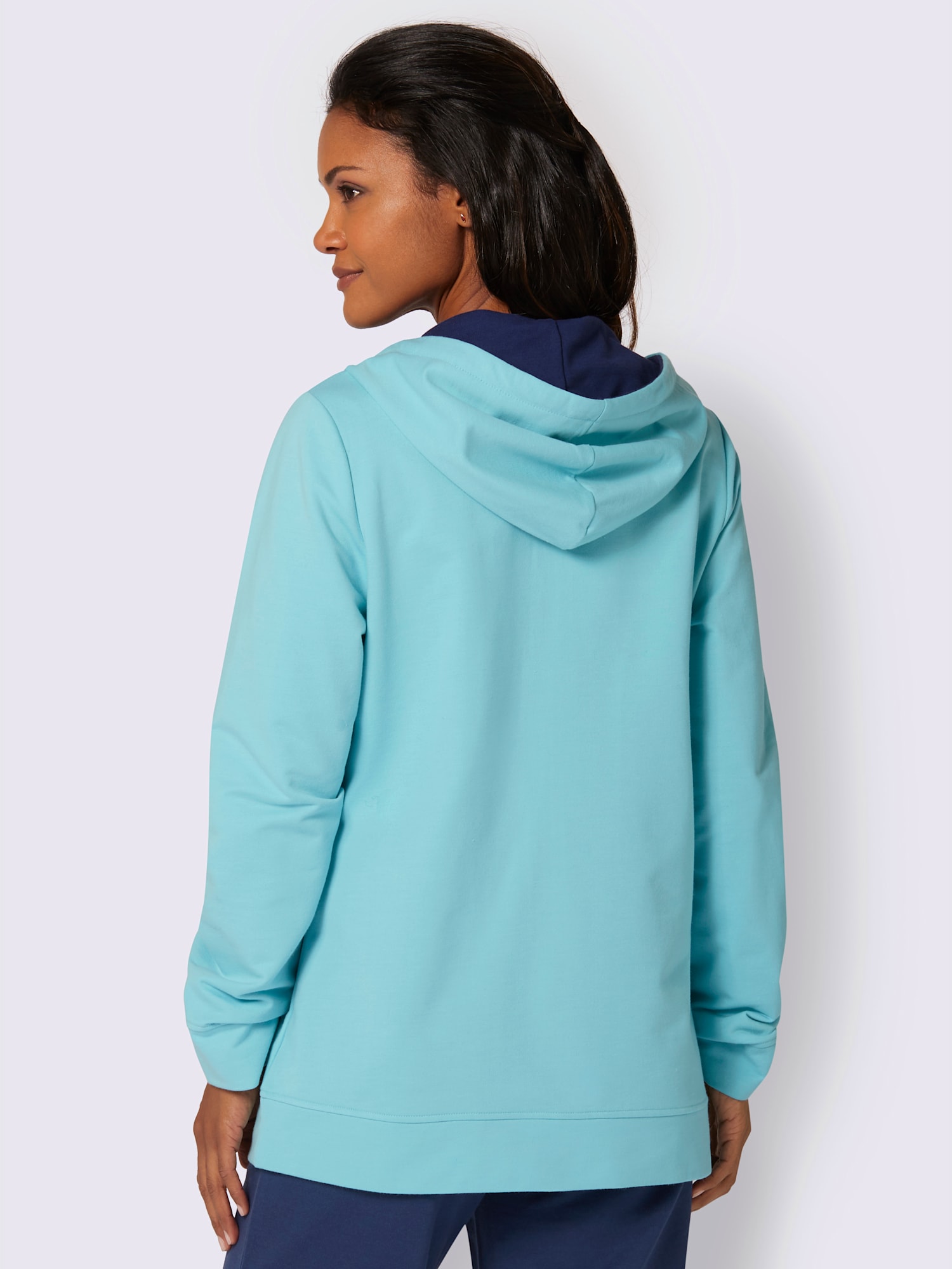 Sweat chiné détails contrastés avec capuche, couleur bleu, taille 46/48, marque feel good - helline