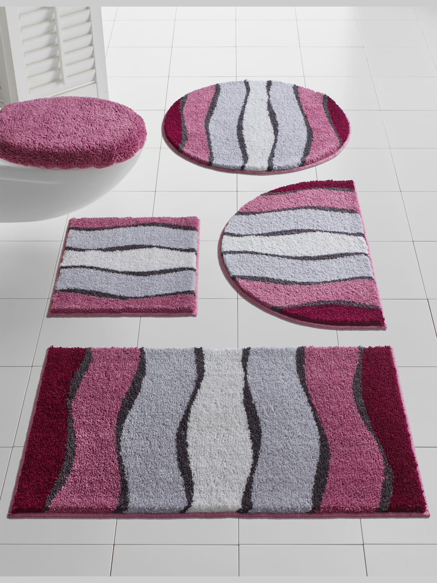 Tapis de bain acrylique facile d'entretien, violet foncé à motifs, taille 60x100 cm, helline home - helline