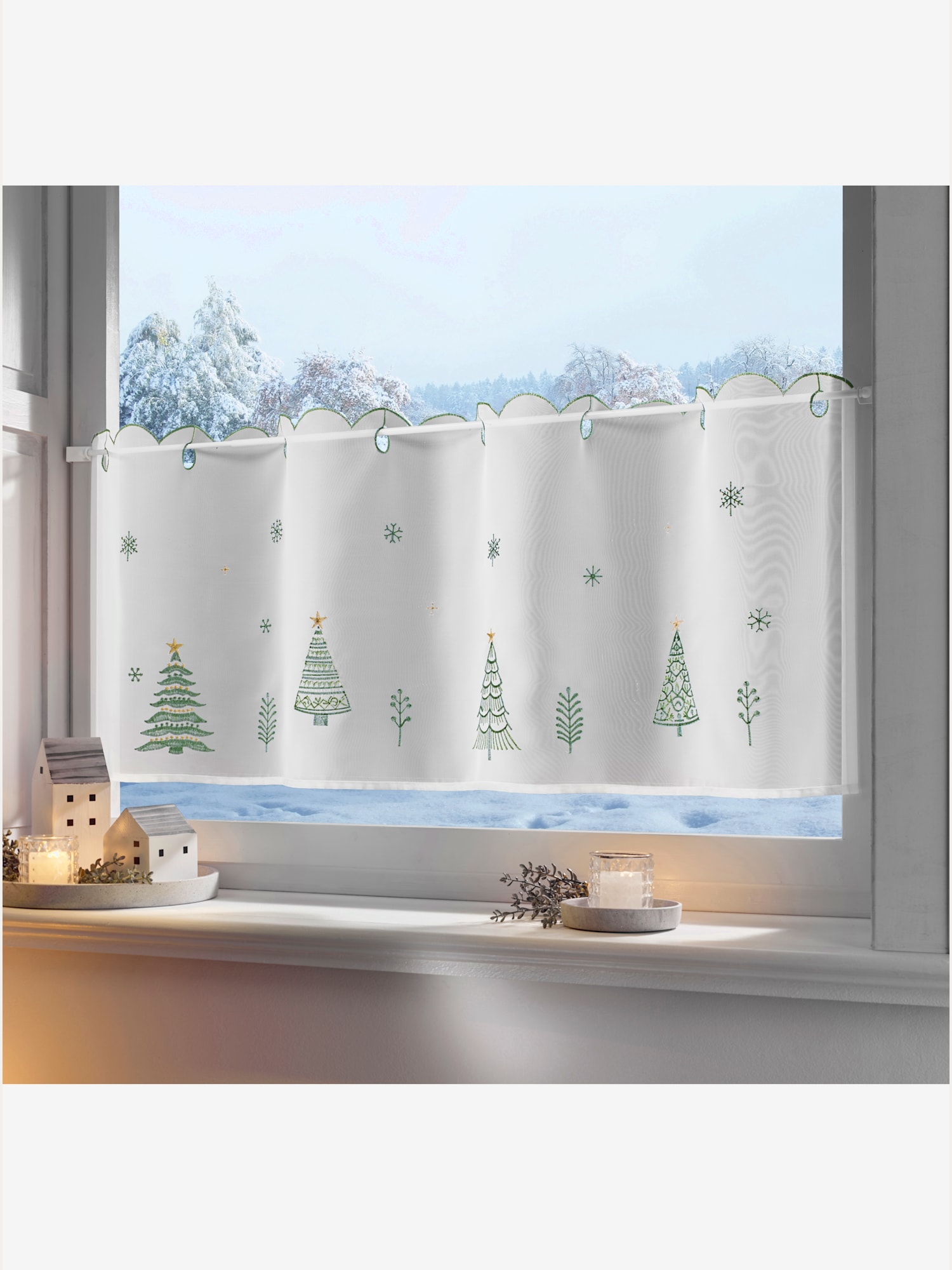 Voilage court pour une ambiance de noël, couleur blanc, taille 45x120 cm, marque helline home - helline
