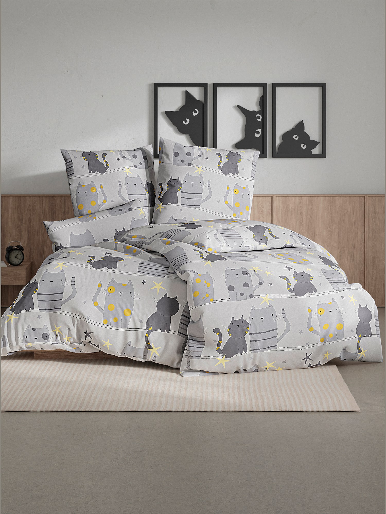 Linge de lit flanelle fine douce, Satin maco, couleur : gris clair à motifs, taille 40x80/135x200 cm, marque wäschepur, 100% coton - helline