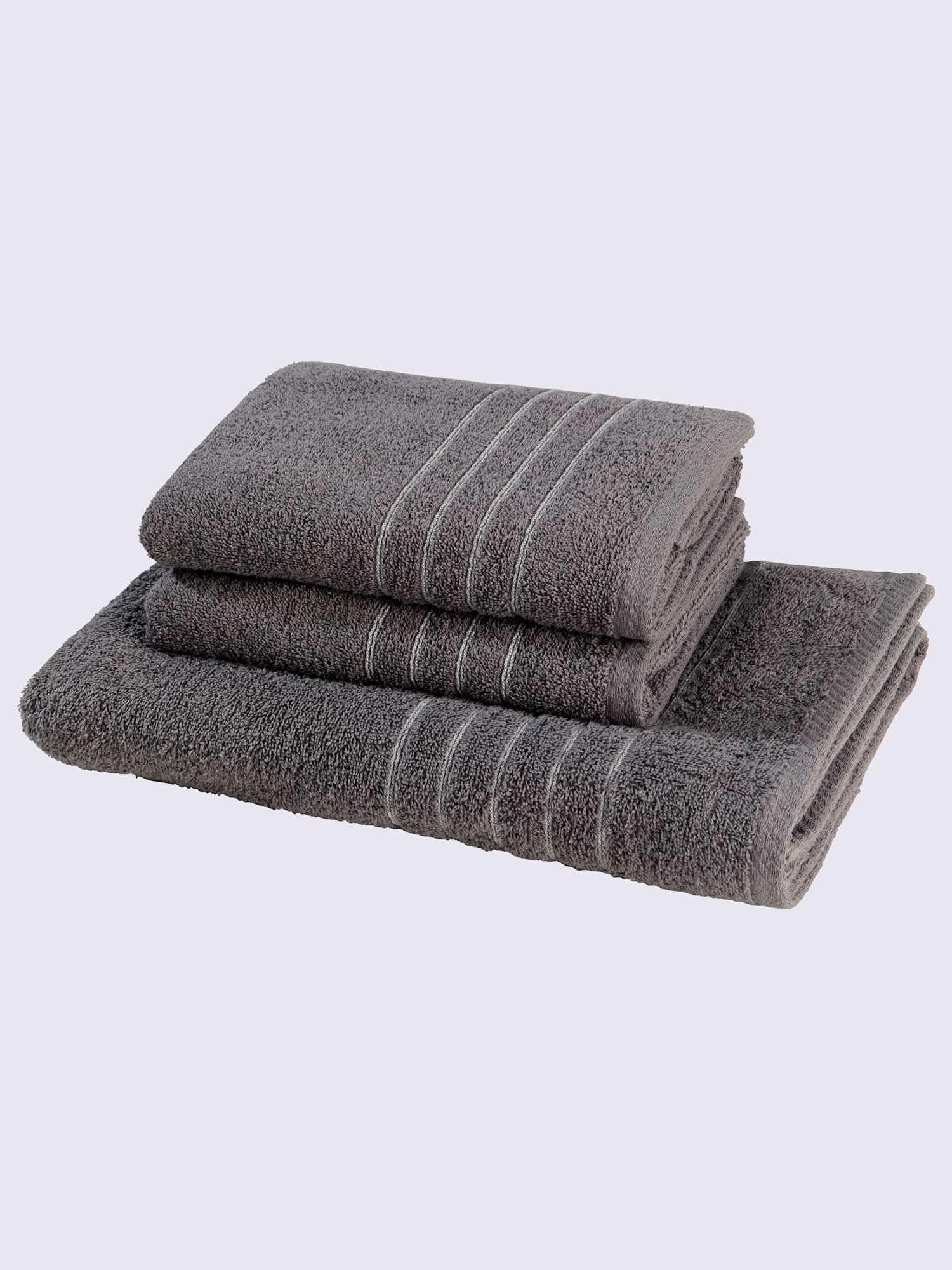 Serviette, Lot économique 3 pièces : 2 serviettes, 1 Serviette de douche, couleur : gris moyen uni, taille 0, marque wäschepur, 100% coton - helline