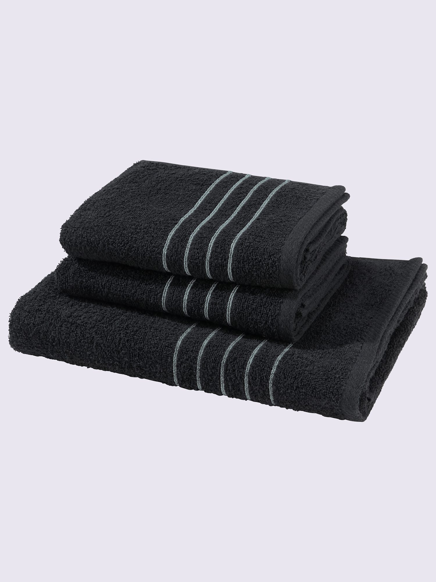 Serviette, Lot économique 3 pièces : 2 serviettes, 1 Serviette de douche, couleur : noir uni, taille 0, marque wäschepur, 100% coton - helline
