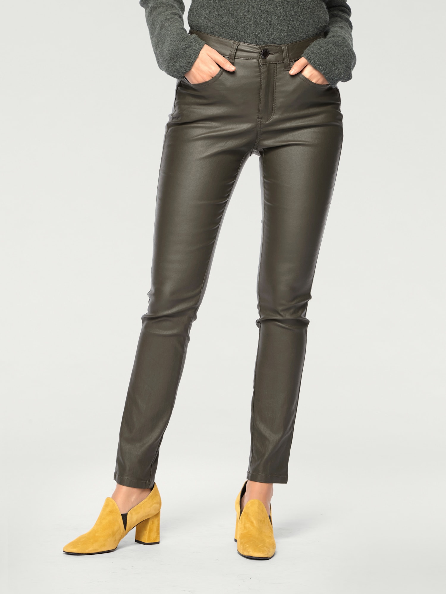Pantalon effet ventre plat coupe skinny tendance, couleur vert, taille 44, marque Ashley Brooke - helline