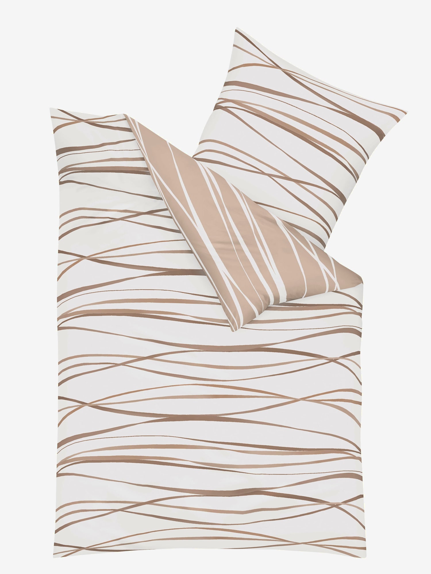 Linge de lit flanelle fine douce, Flanelle fine, couleur ivoire moyen à motifs, taille 80x80/155x200 cm, Kaeppel - helline