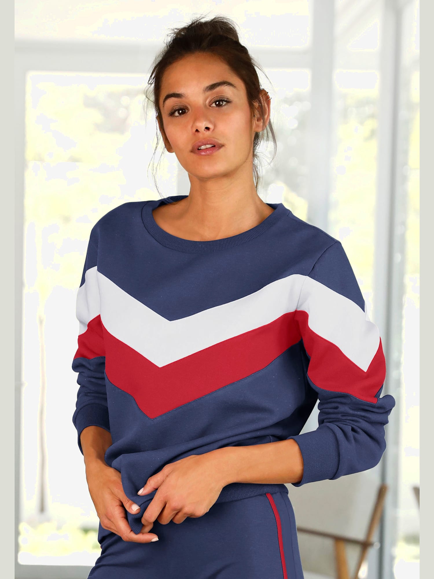 Sweat-shirt pull à rayures, couleur bleu, taille 46/48, marque H.I.S - helline