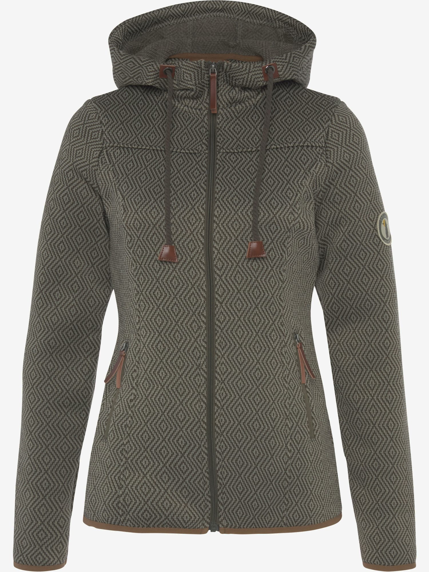 Veste en tricot polaire avec capuche, couleur vert, taille 34/36, marque LASCANA ACTIVE - helline