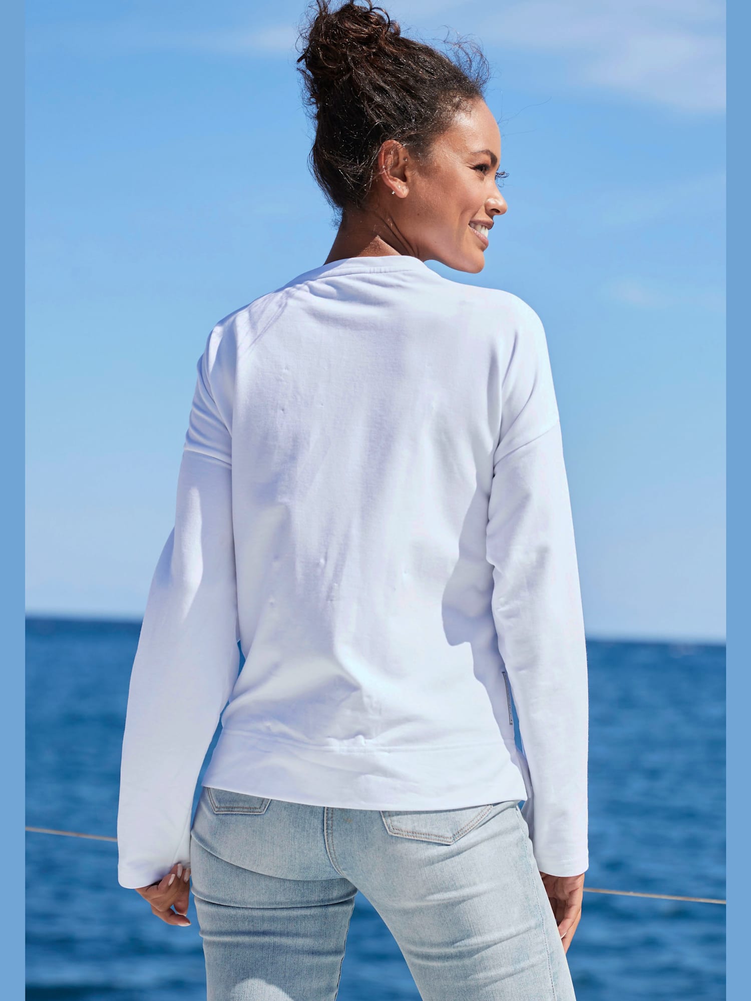 Sweat-shirt encolure ronde, couleur blanc, taille L (42), marque Elbsand - helline