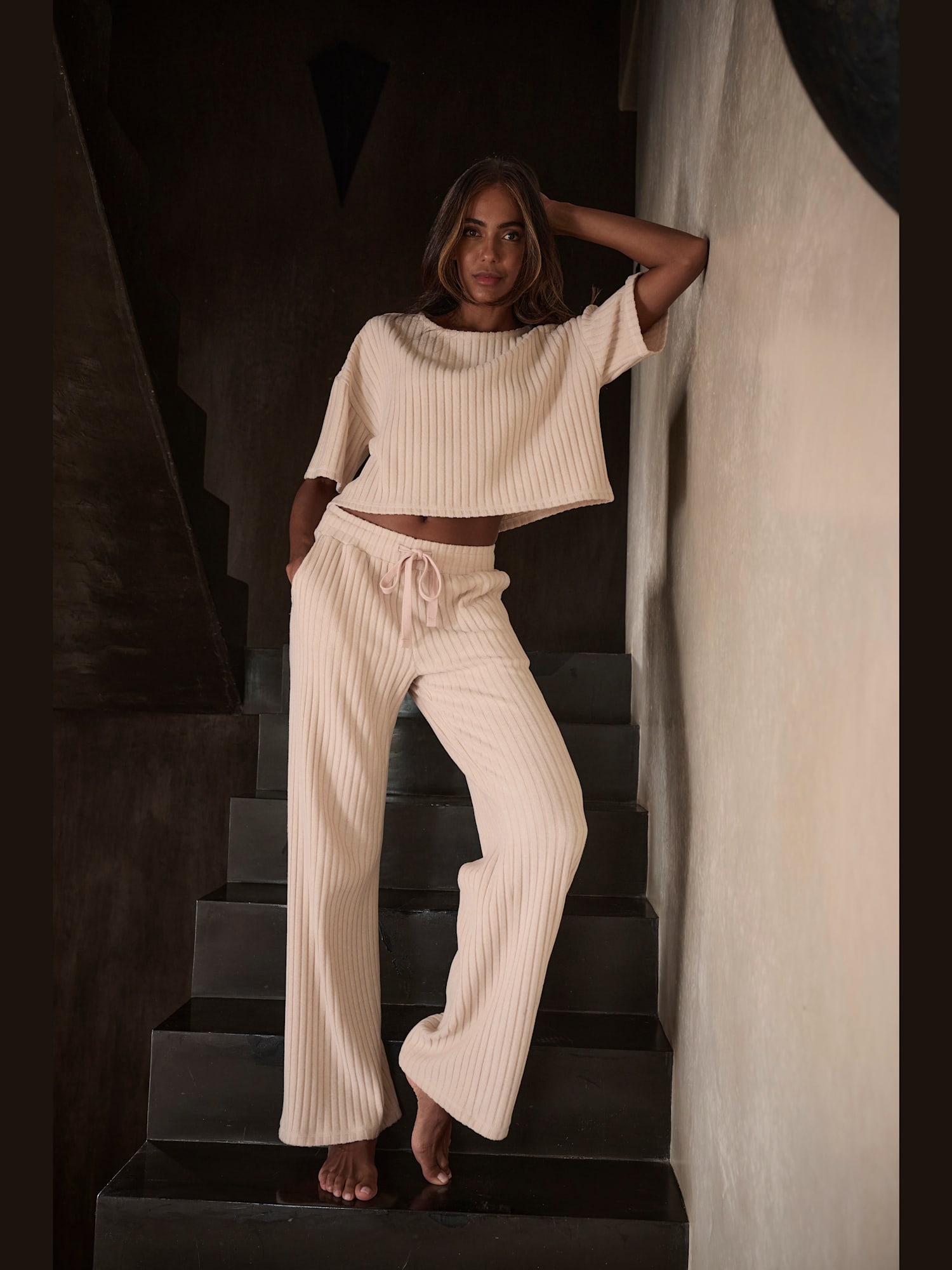 Pantalon d'intérieur pantalon côtelé avec jambes larges, couleur marron, taille 50/52, marque LASCANA - helline