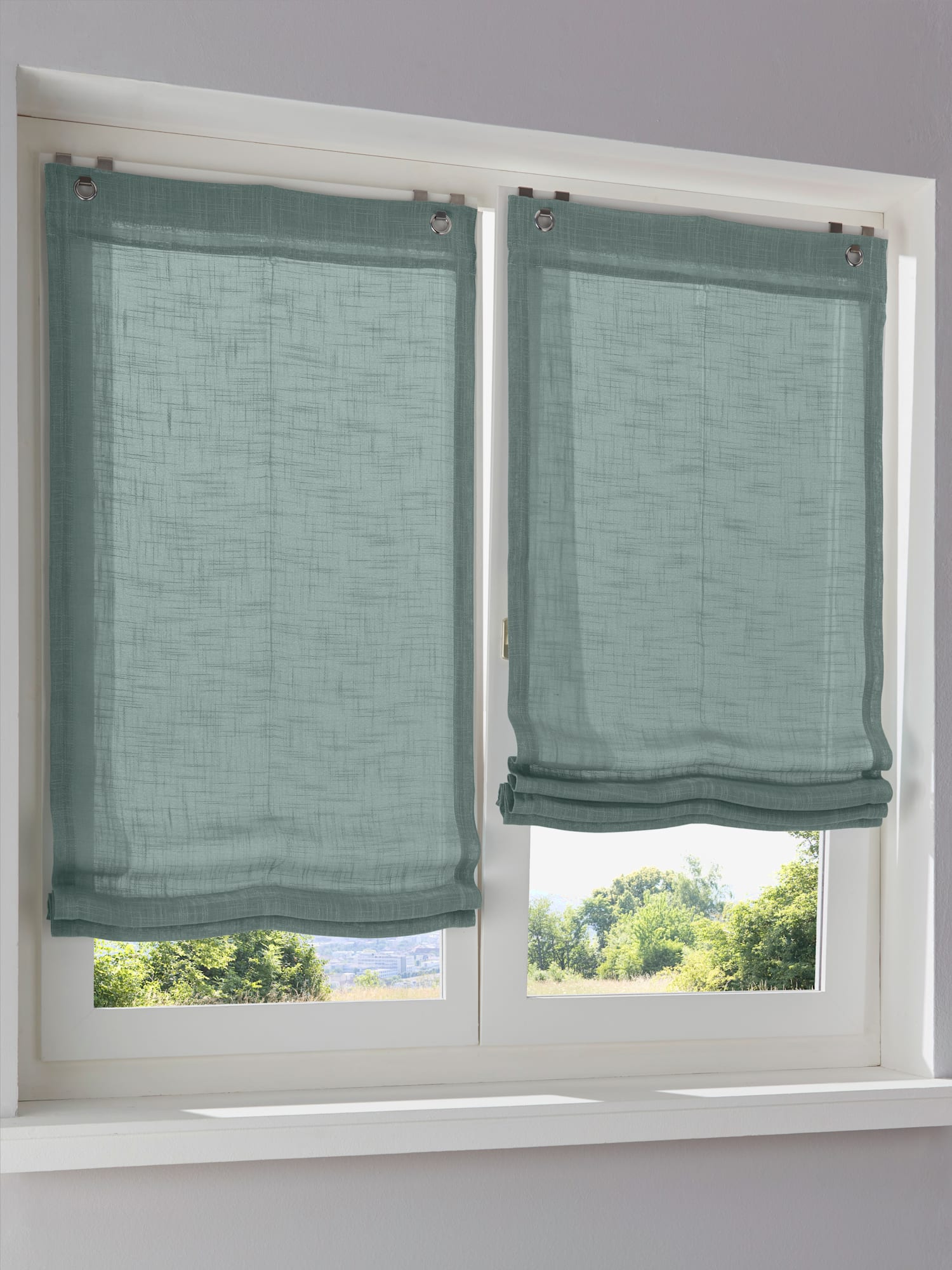 Store-bateau à œillets, couleur : bleu turquoise moyen uni, taille 130x80 cm, marque helline home, 100% polyester - helline
