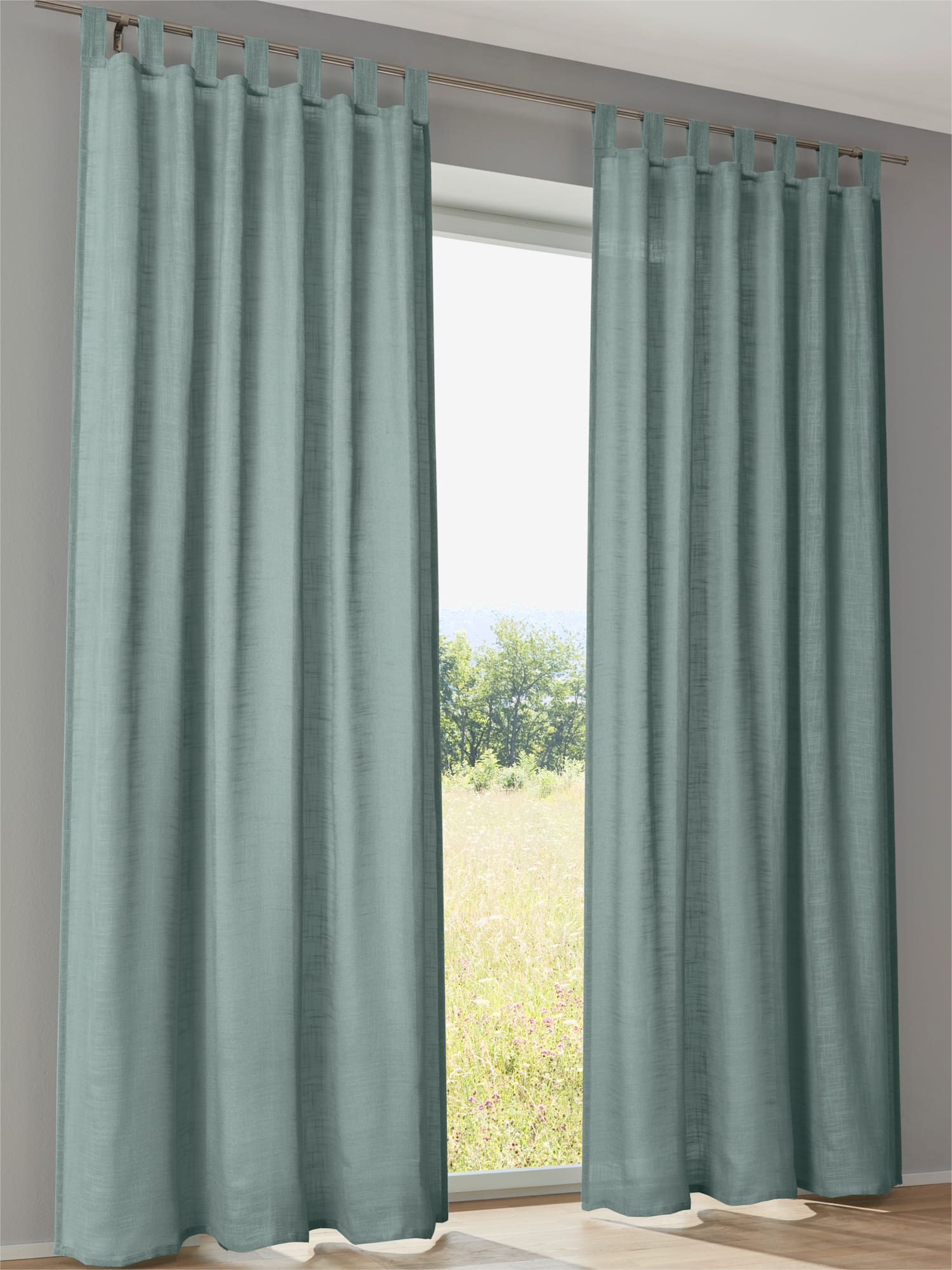 Rideaux, Passants, couleur : bleu turquoise moyen uni, taille 225x140 cm, marque helline home, 100% polyester - helline