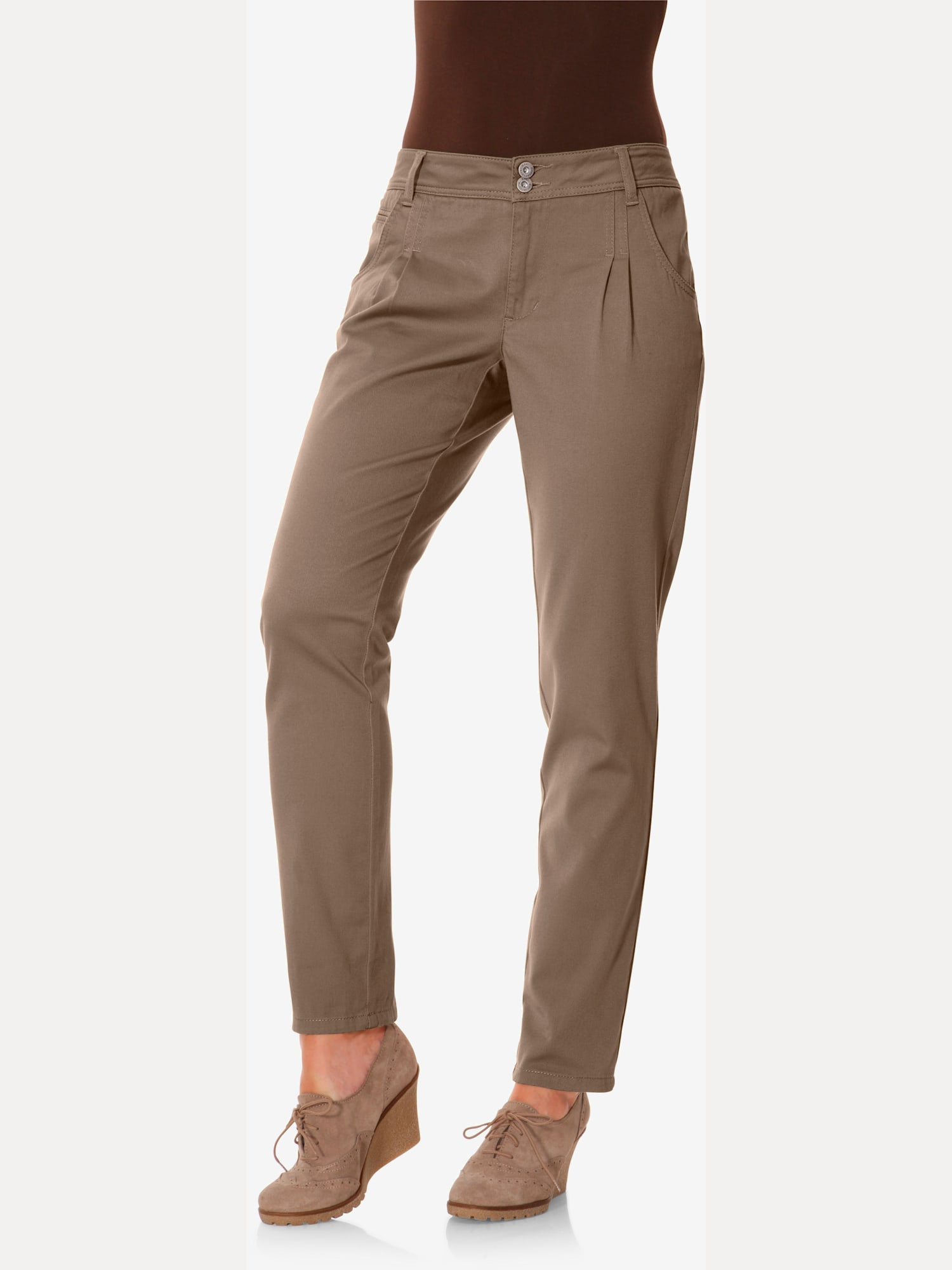 Pantalon chino coupe carotte, couleur marron, taille 36, marque Linea Tesini - helline