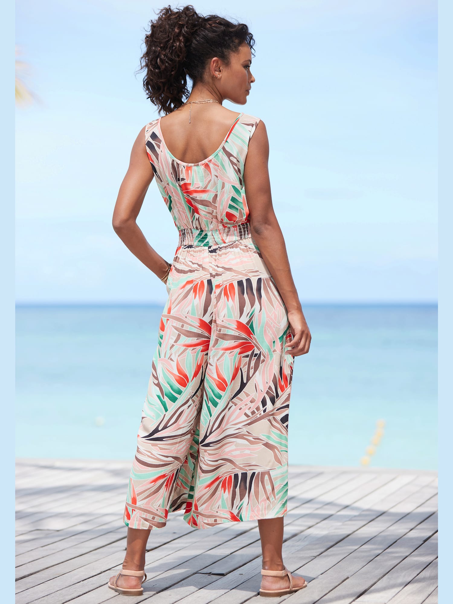 Combinaison 7/8 encolure ronde dégagée, couleur marron, taille 46, marque Vivance - helline