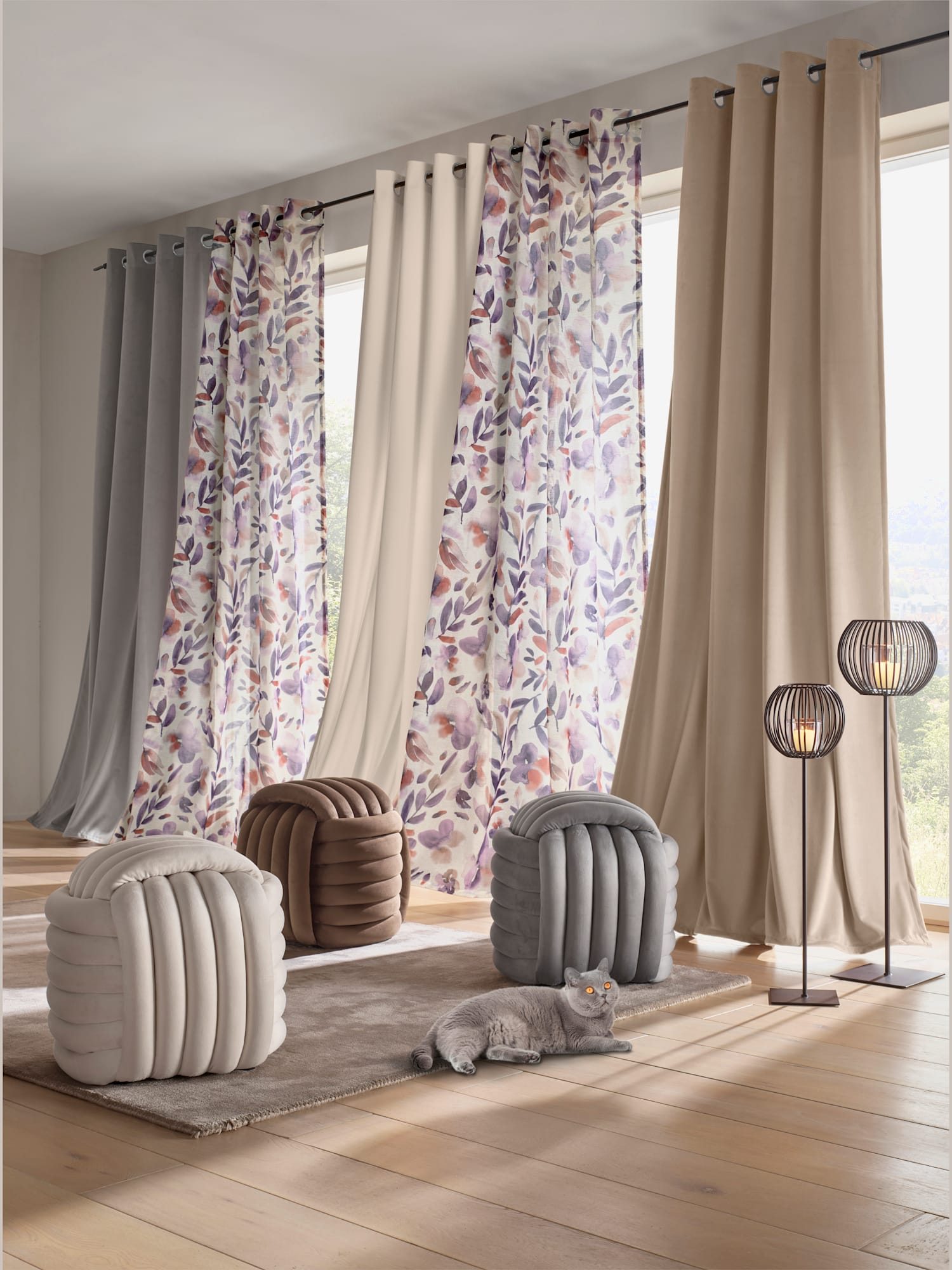 Rideau bavolet de qualité, Bande multifonction, gris moyen uni, taille 225x140 cm, helline home - helline