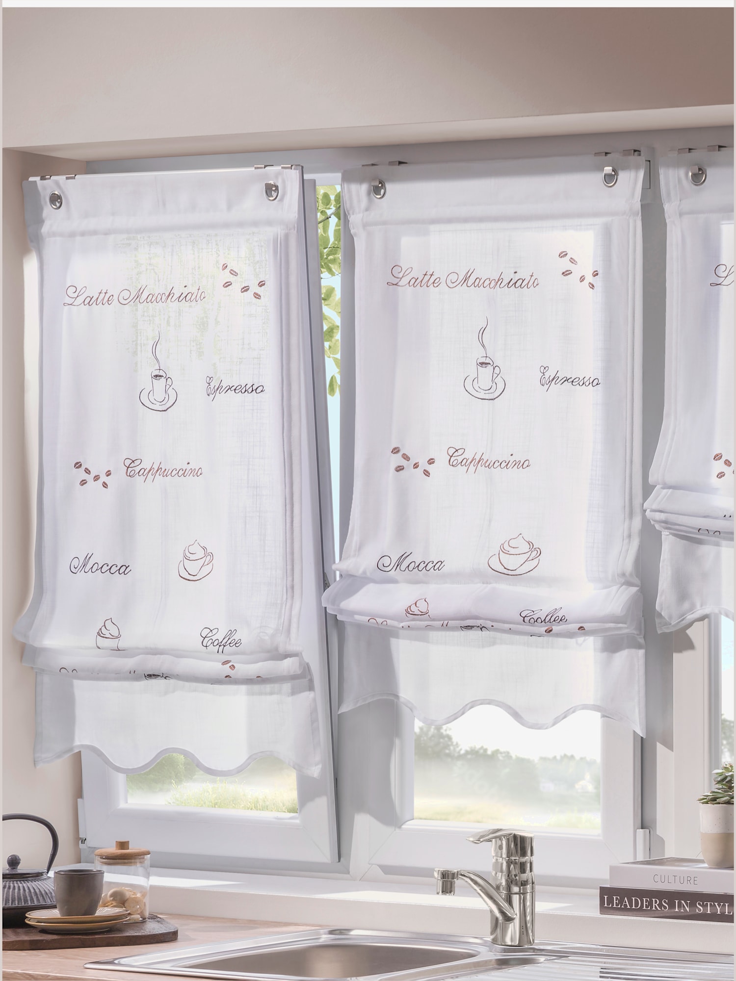 Store-bateau lavable en machine, couleur : blanc à motifs, taille 130x60 cm, marque helline home, 100% polyester - helline