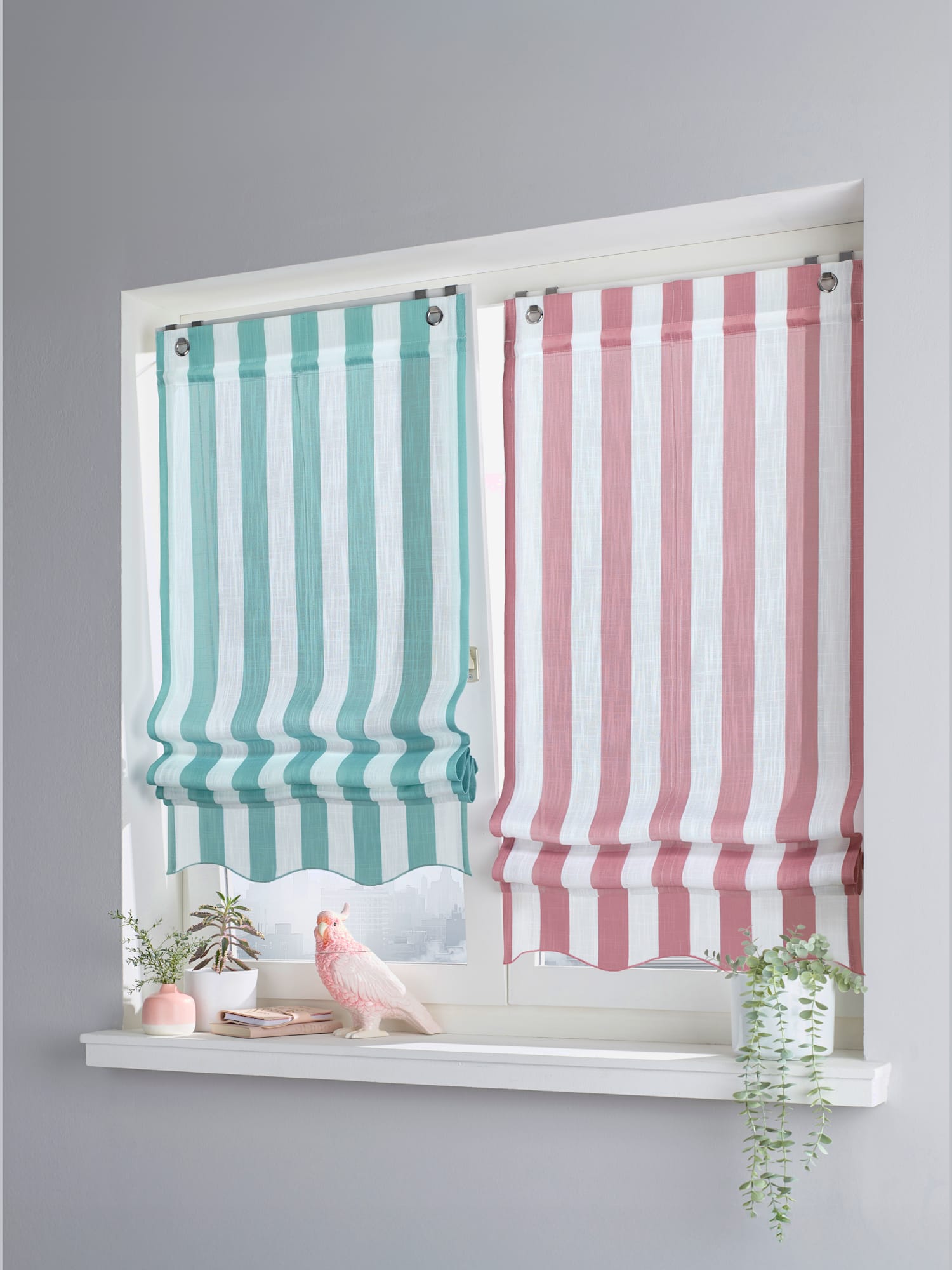 Store-bateau, couleur : rose moyen uni, taille 140x100 cm, marque helline home, 100% polyester - helline