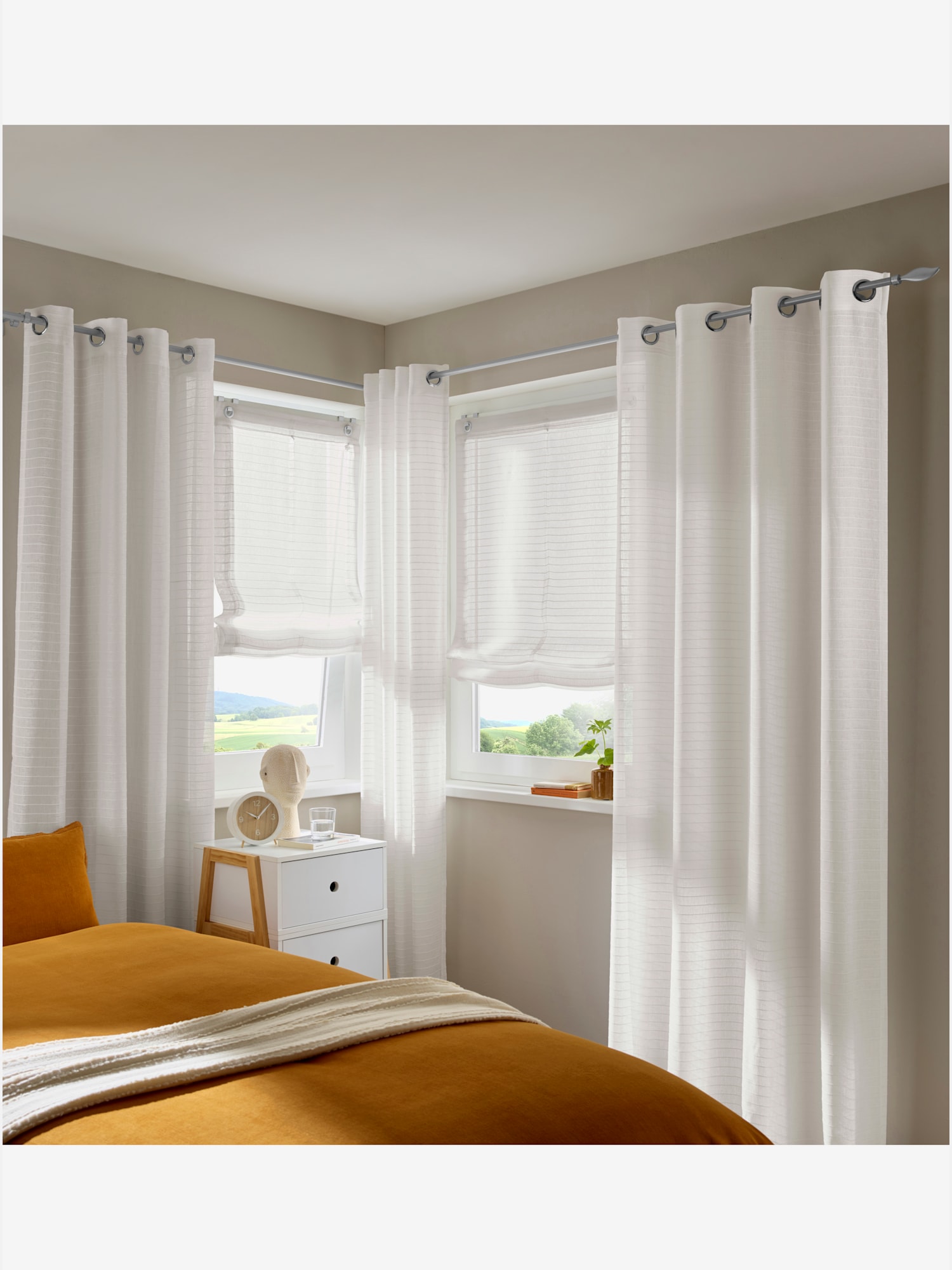 Rideaux, Œillets, couleur : couleur ivoire clair à motifs, taille 245x140 cm, marque helline home, 100% polyester - helline