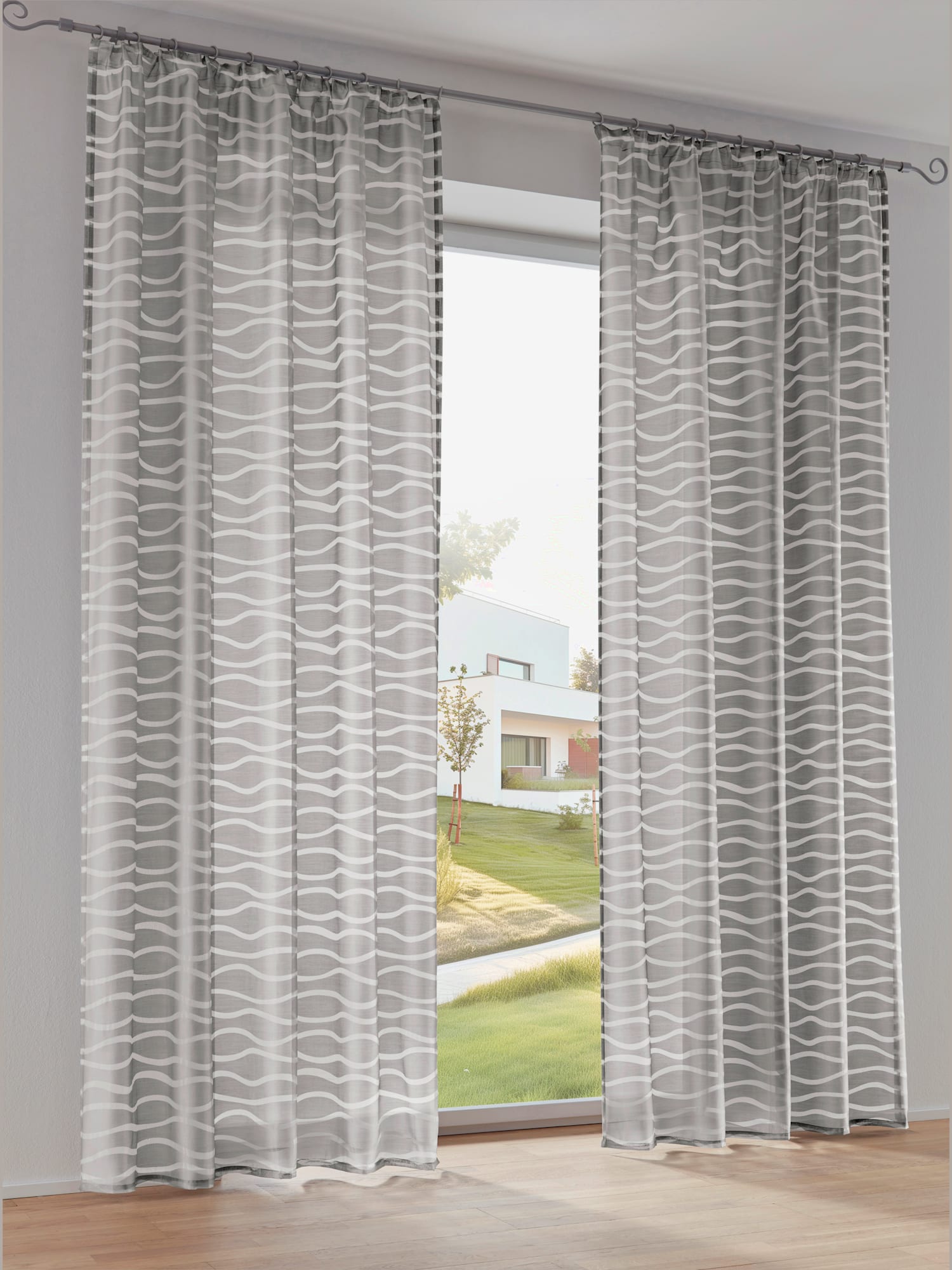 Rideaux, Œillets, gris moyen uni, taille 145x135 cm, helline home - helline