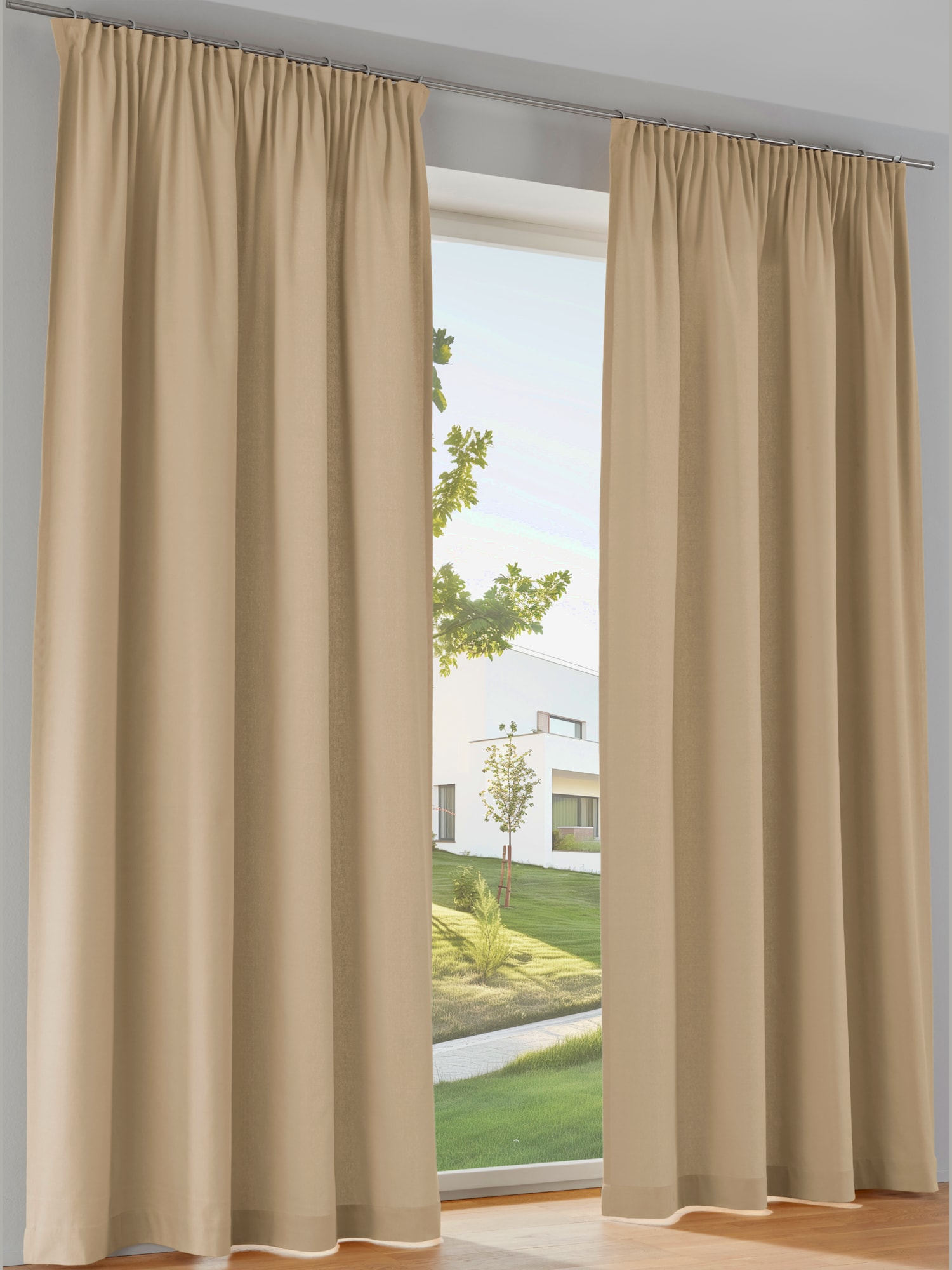 Rideau, bande en U, marron clair uni, taille 175x140 cm, helline home - helline