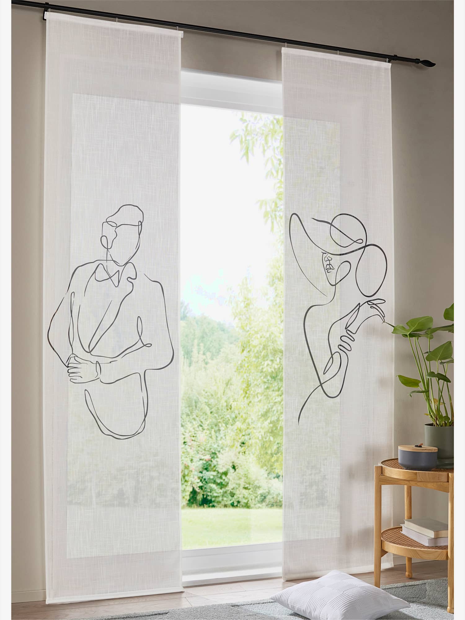 Panneau-rideaux, couleur : blanc à motifs, taille 175x57 cm, marque helline home, 100% polyester - helline