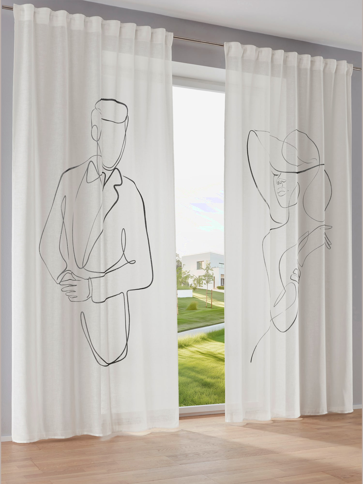 Lot de 2 rideaux, Bande multifonction, couleur : blanc à motifs, taille 245x135 cm, marque helline home, 100% polyester - helline