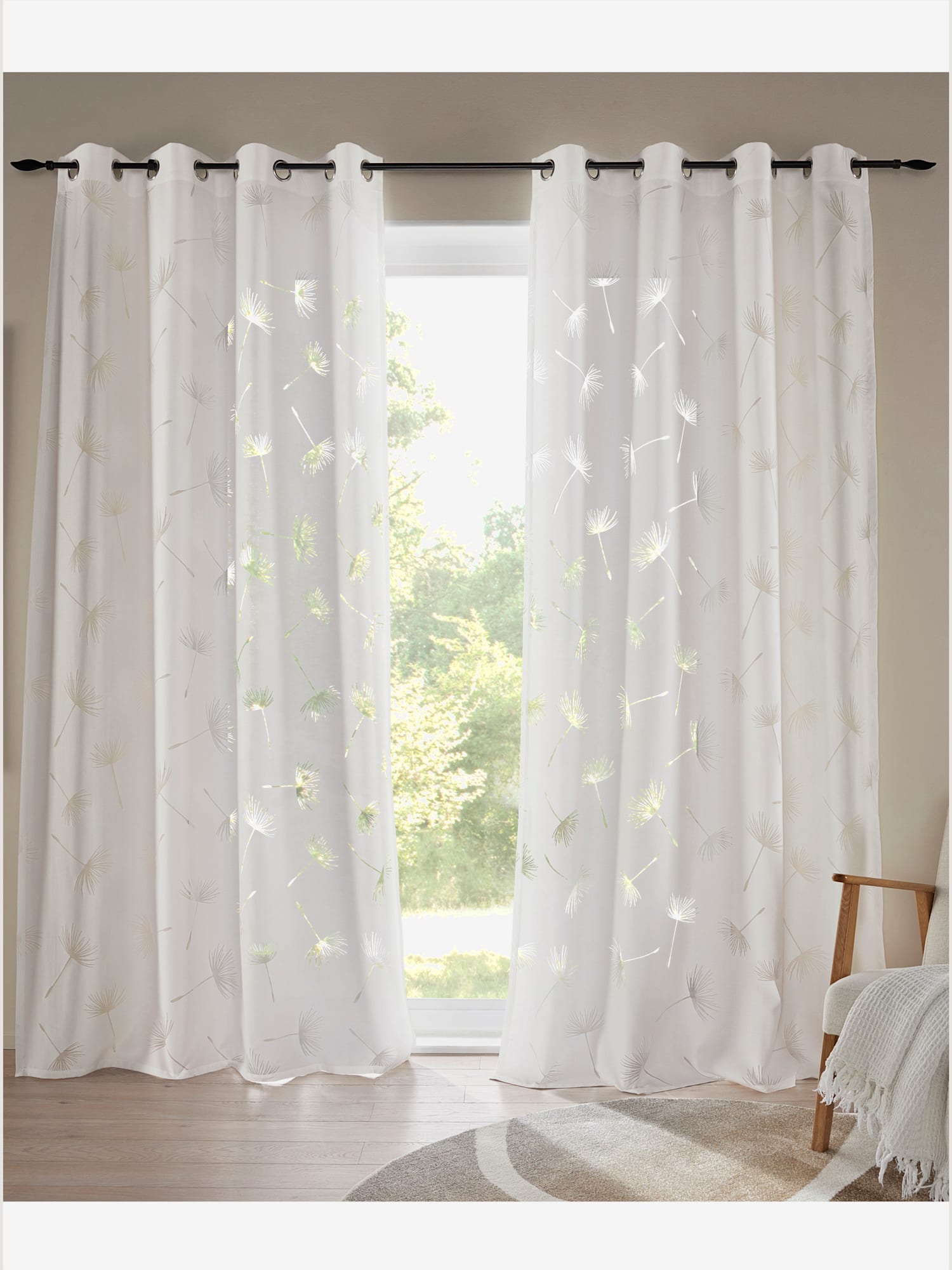 Rideaux, Bande multifonction, couleur ivoire clair à motifs, taille 145x135 cm, helline home - helline