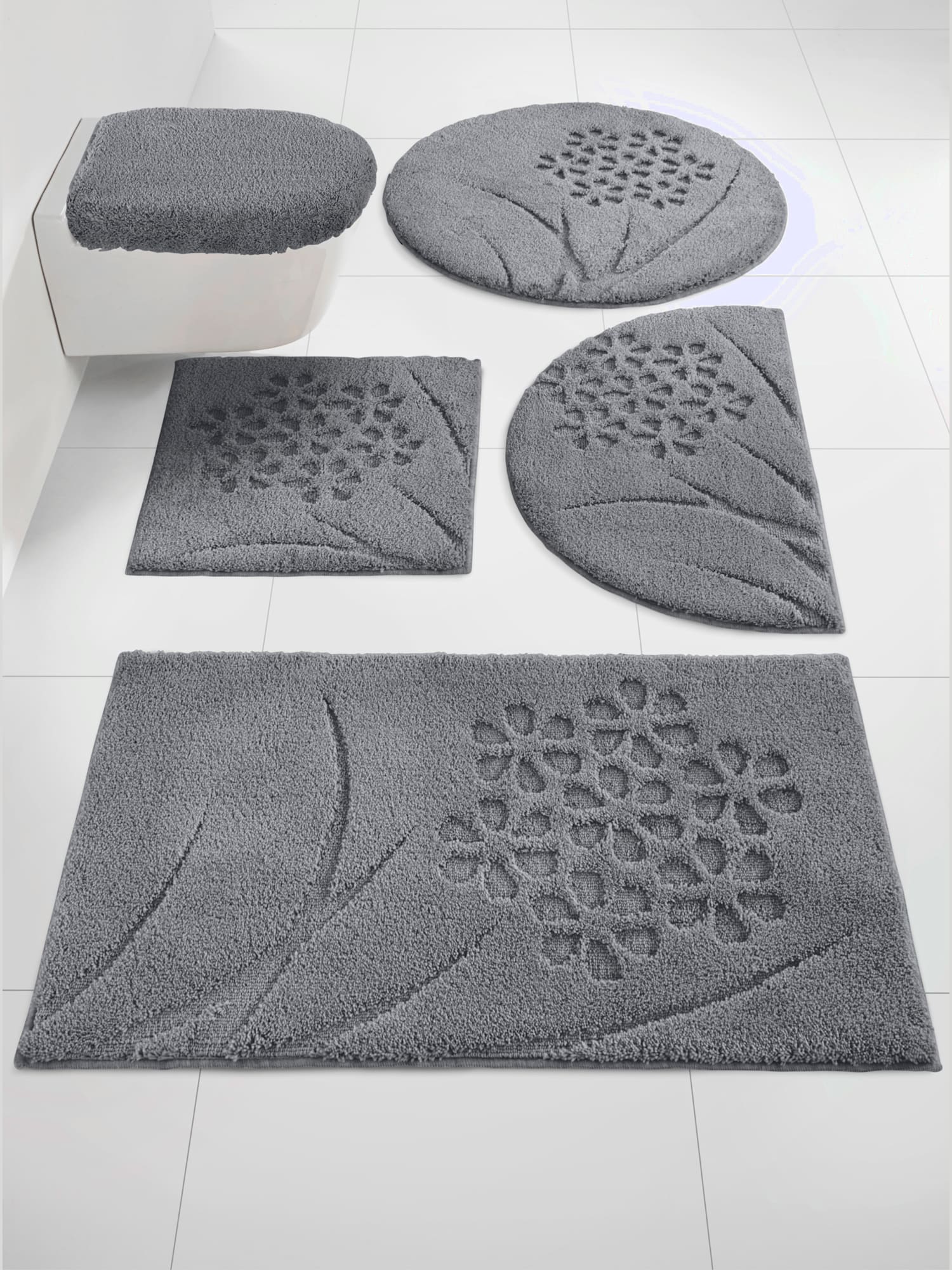 Tapis de bain polyester facile d'entretien, couleur gris, taille 80x150 cm, marque helline home - helline