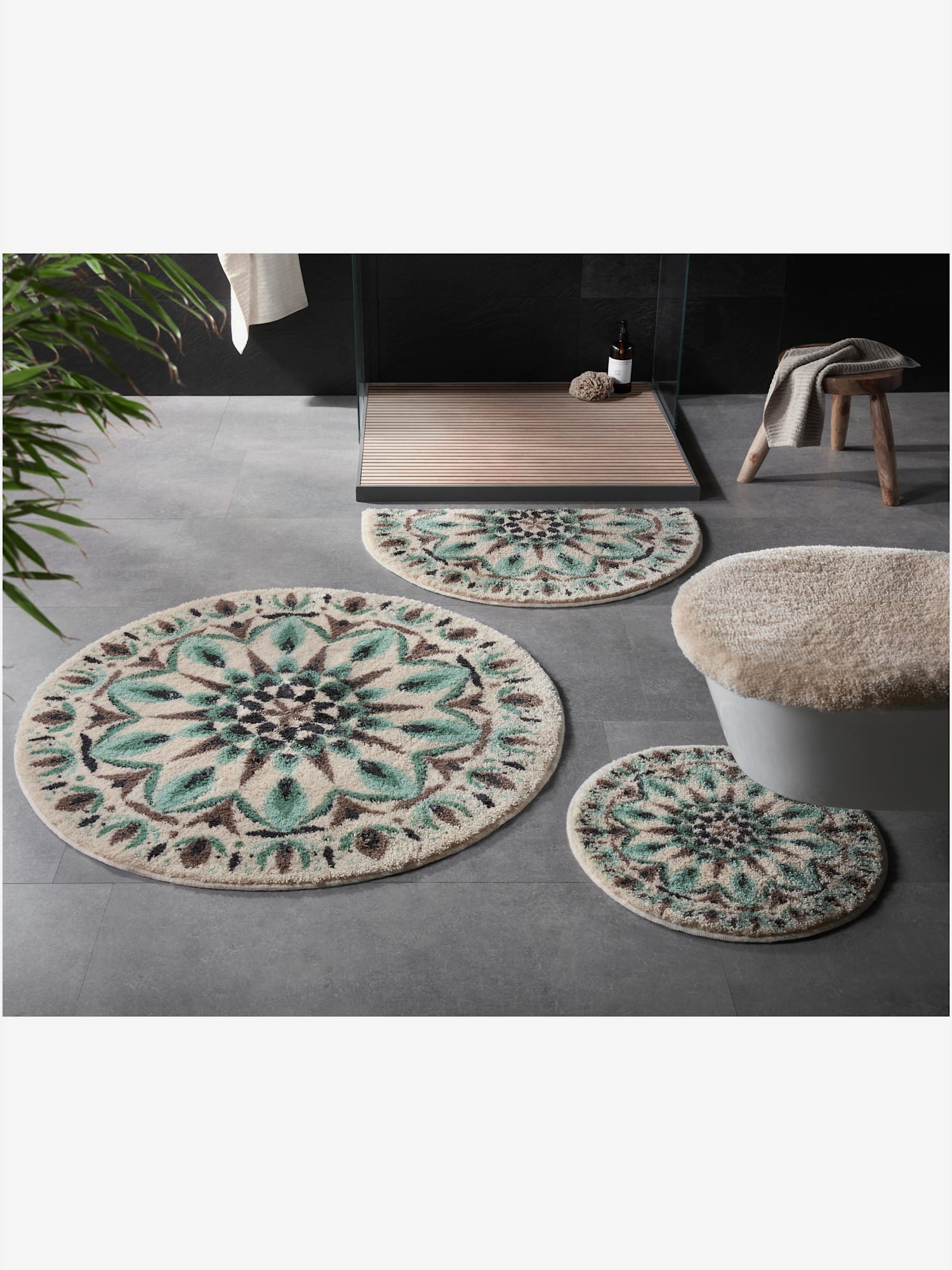 Tapis de bain acrylique facile d'entretien, couleur couleur ivoire, taille 47x50 cm - Ø50 cm, marque helline home - helline