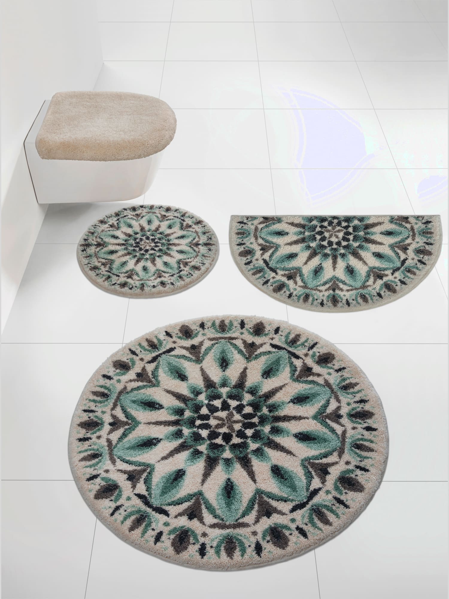 Tapis de bain acrylique facile d'entretien, couleur : couleur ivoire moyen à motifs, taille Ø 100 cm, marque helline home, 100% acrylique - helline
