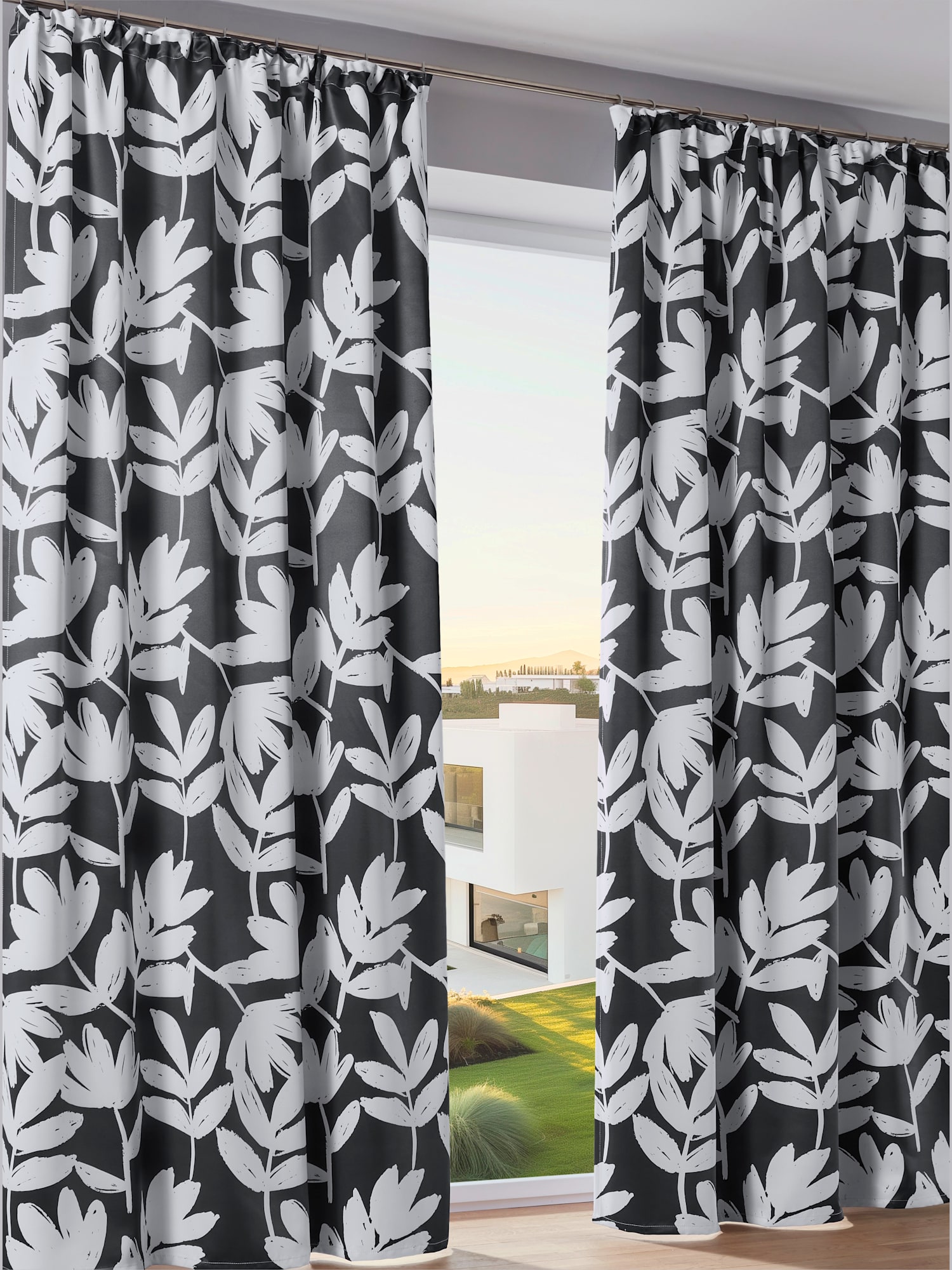 Rideaux occultants bavolet opaque, couleur noir, taille 245x135 cm, marque helline home - helline