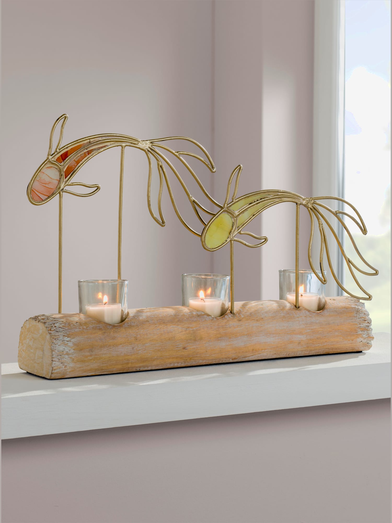 Bougeoir, couleur ivoire moyen uni, taille H/l/P env. 27,5/45/7 cm, helline home - helline