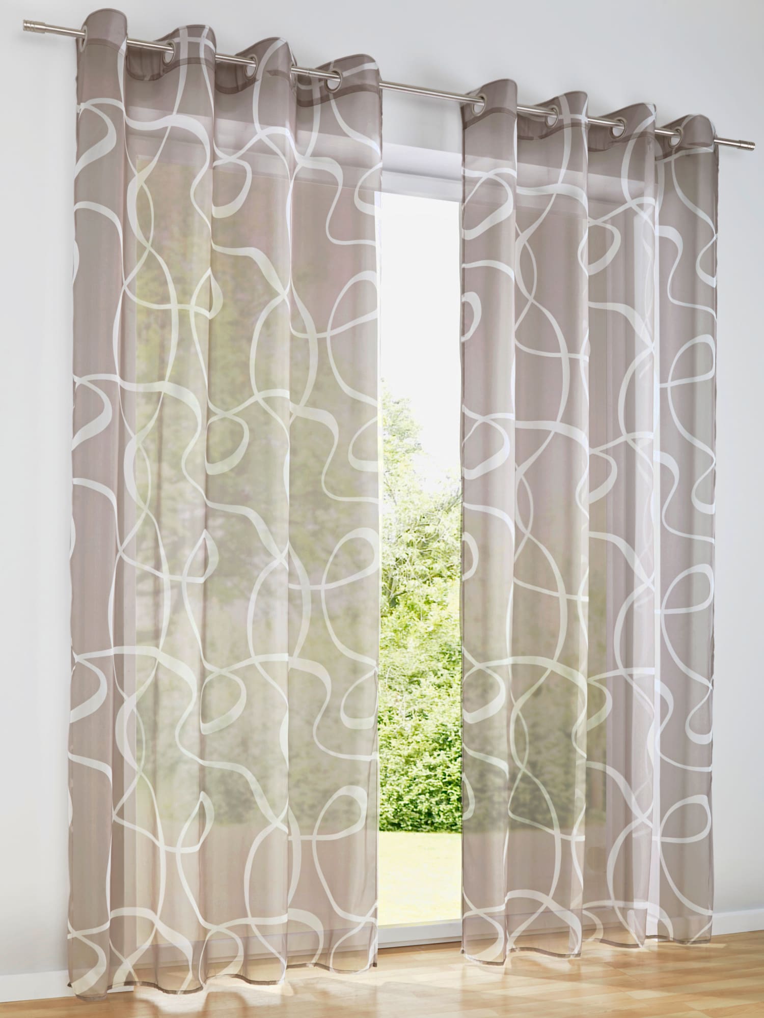 Rideaux, Œillets, couleur : blanc à motifs, taille 245x140 cm, marque helline home, 100% polyester - helline