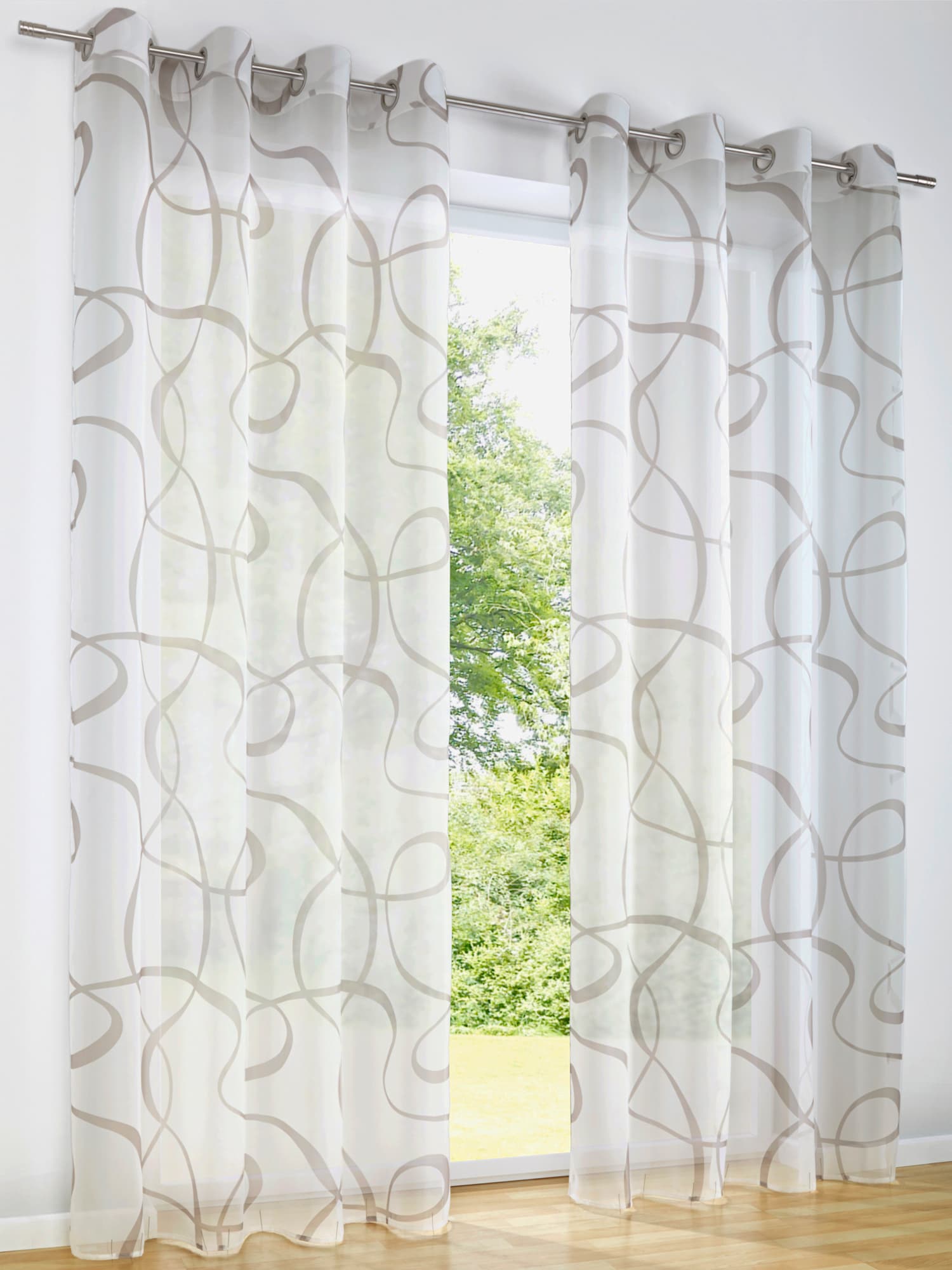 Rideaux, Œillets, couleur : blanc à motifs, taille 145x140 cm, marque helline home, 100% polyester - helline