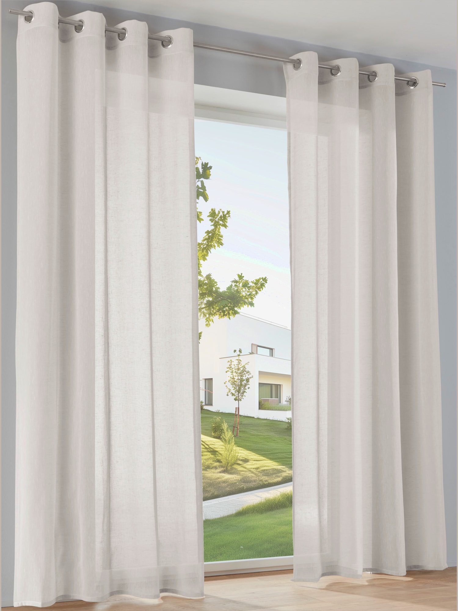 Rideaux sobre, Œillets, couleur : blanc uni, taille 225x135 cm, marque helline home, 100% polyester - helline