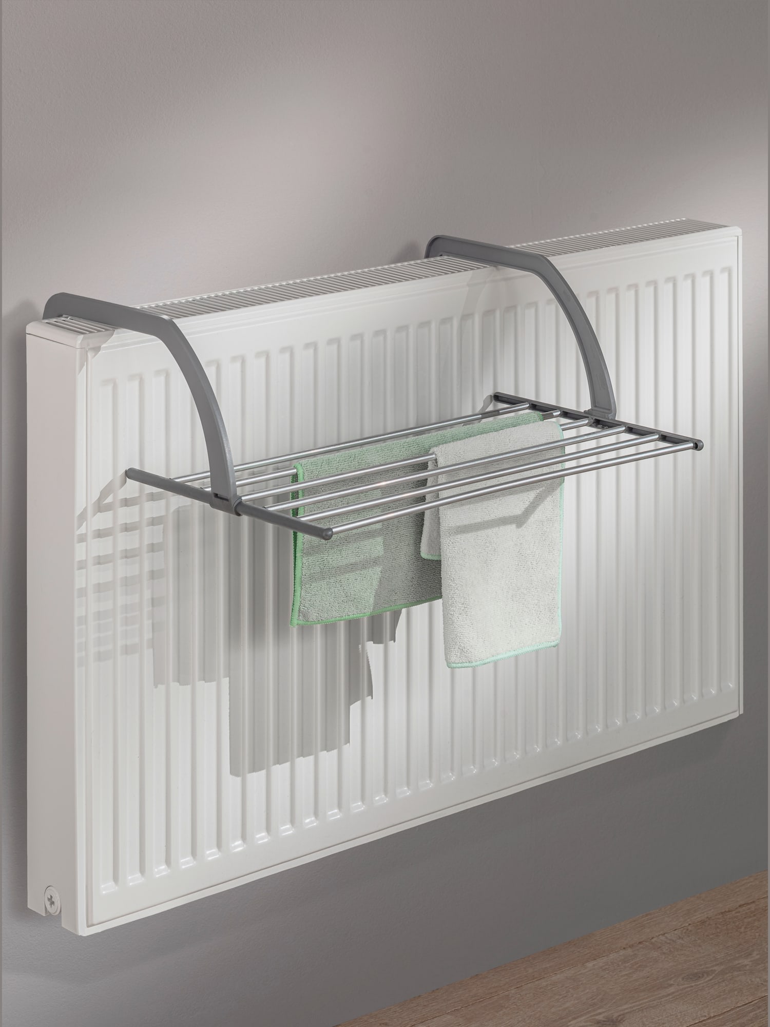 Séchoir à linge pliable pour gain de place, gris moyen uni, taille H/l/L env. 18x53x33-60 cm, helline home - helline