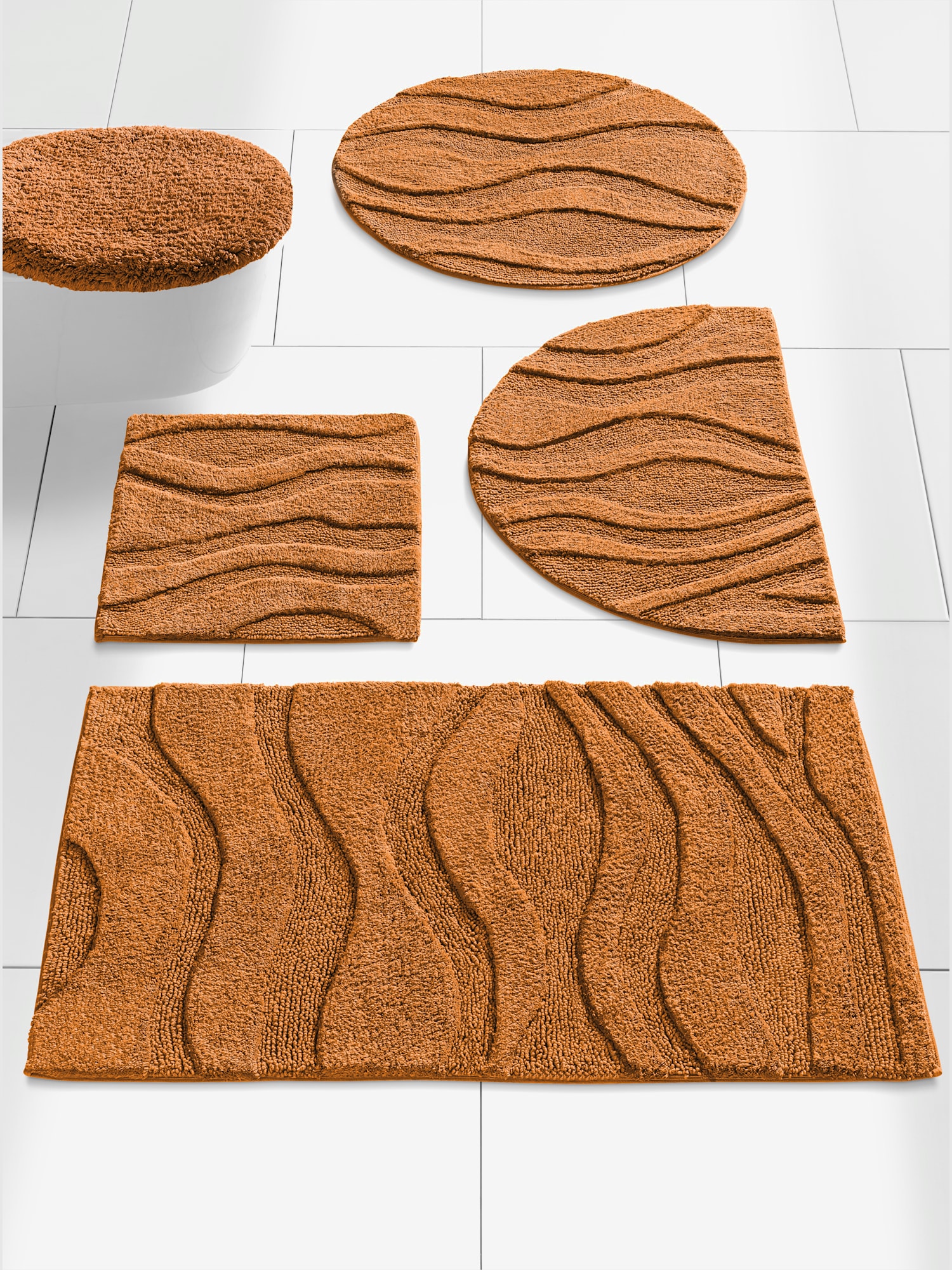 Tapis de bain pur coton, couleur orange, taille 60x100 cm, marque helline home - helline