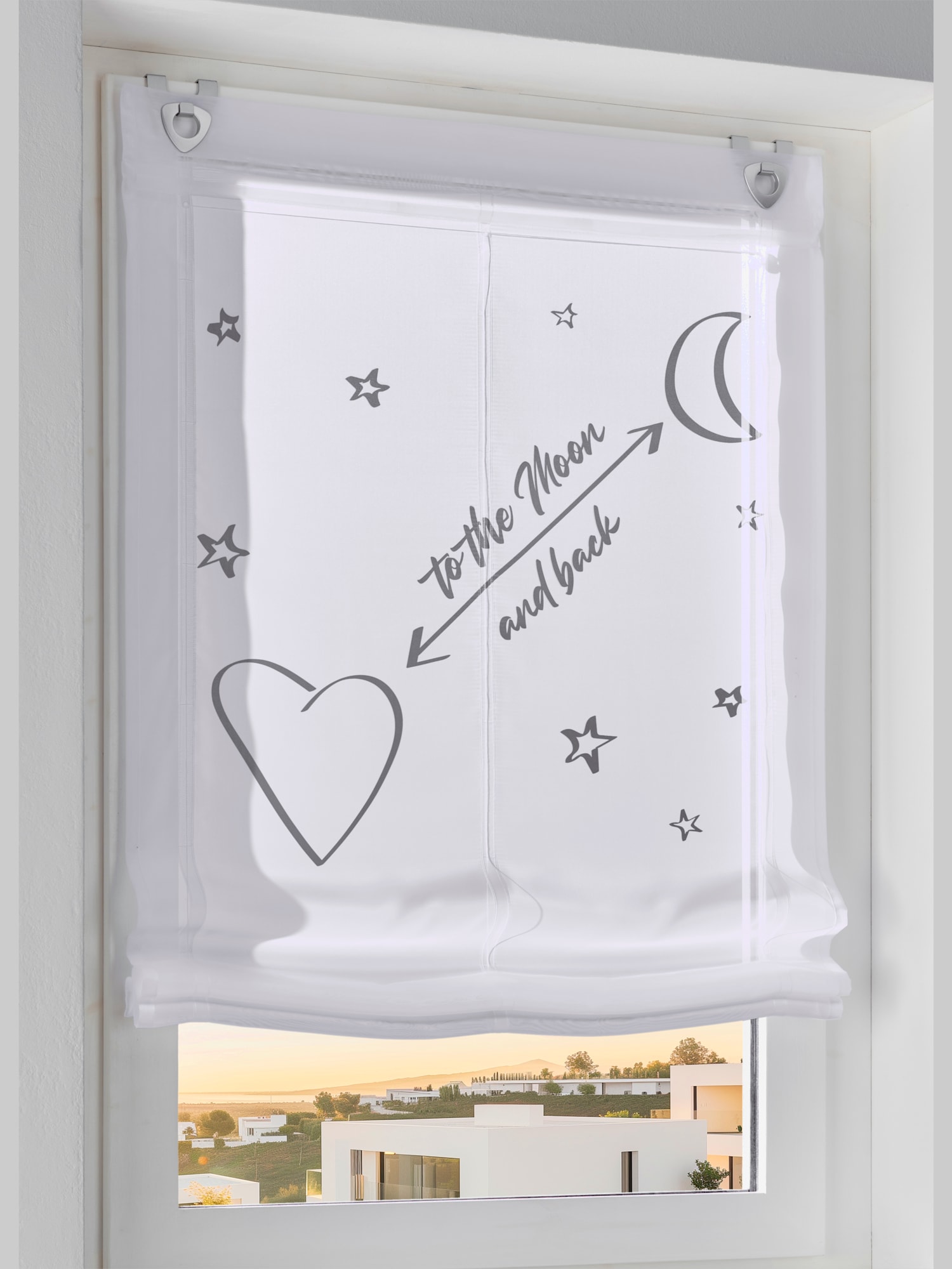 Joli store-bateau, couleur : blanc à motifs, taille 130x120 cm, marque helline home, 100% polyester - helline
