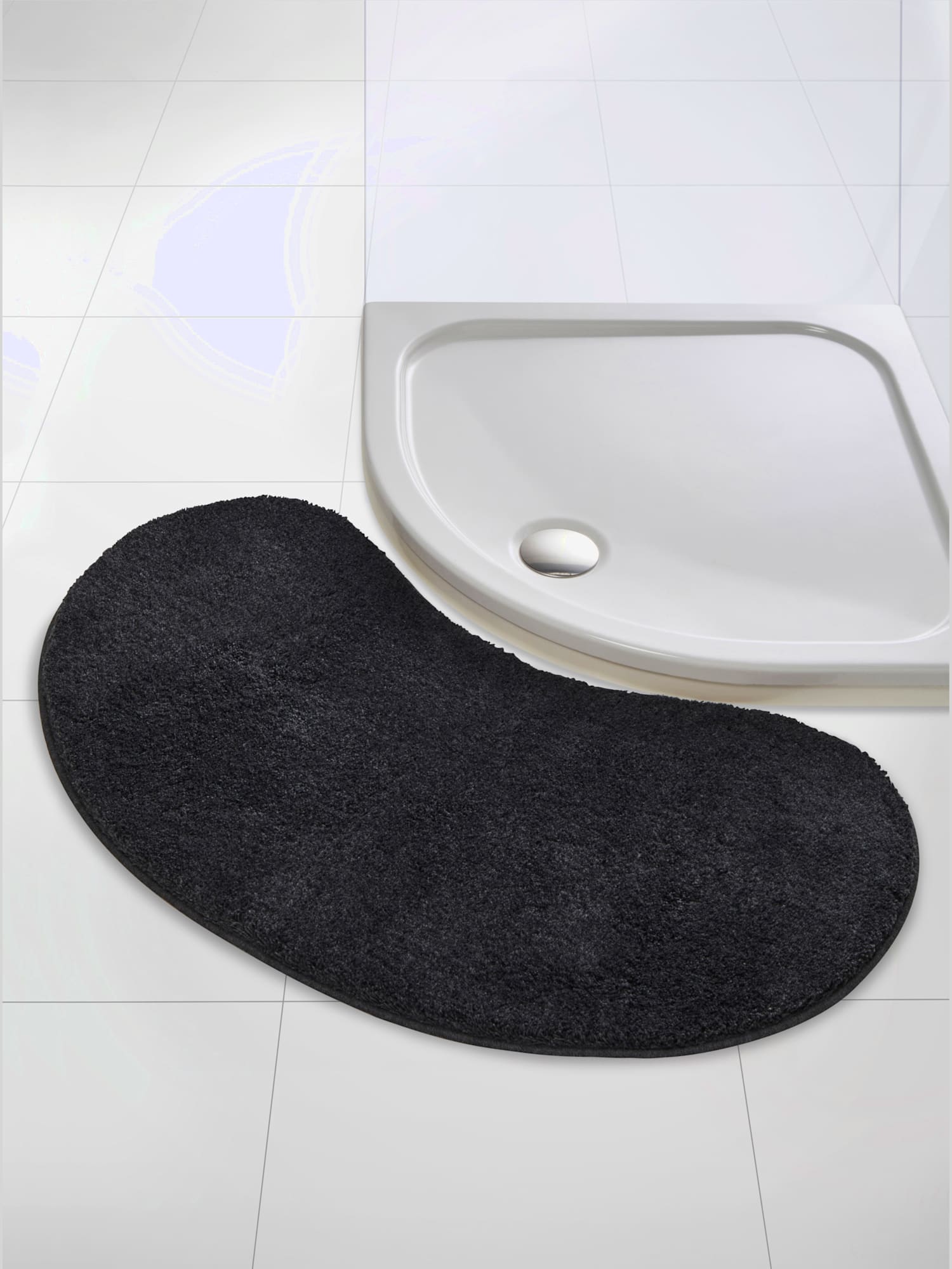 Tapis de bain acrylique facile d'entretien, couleur gris, taille 45x100 cm, marque helline home - helline