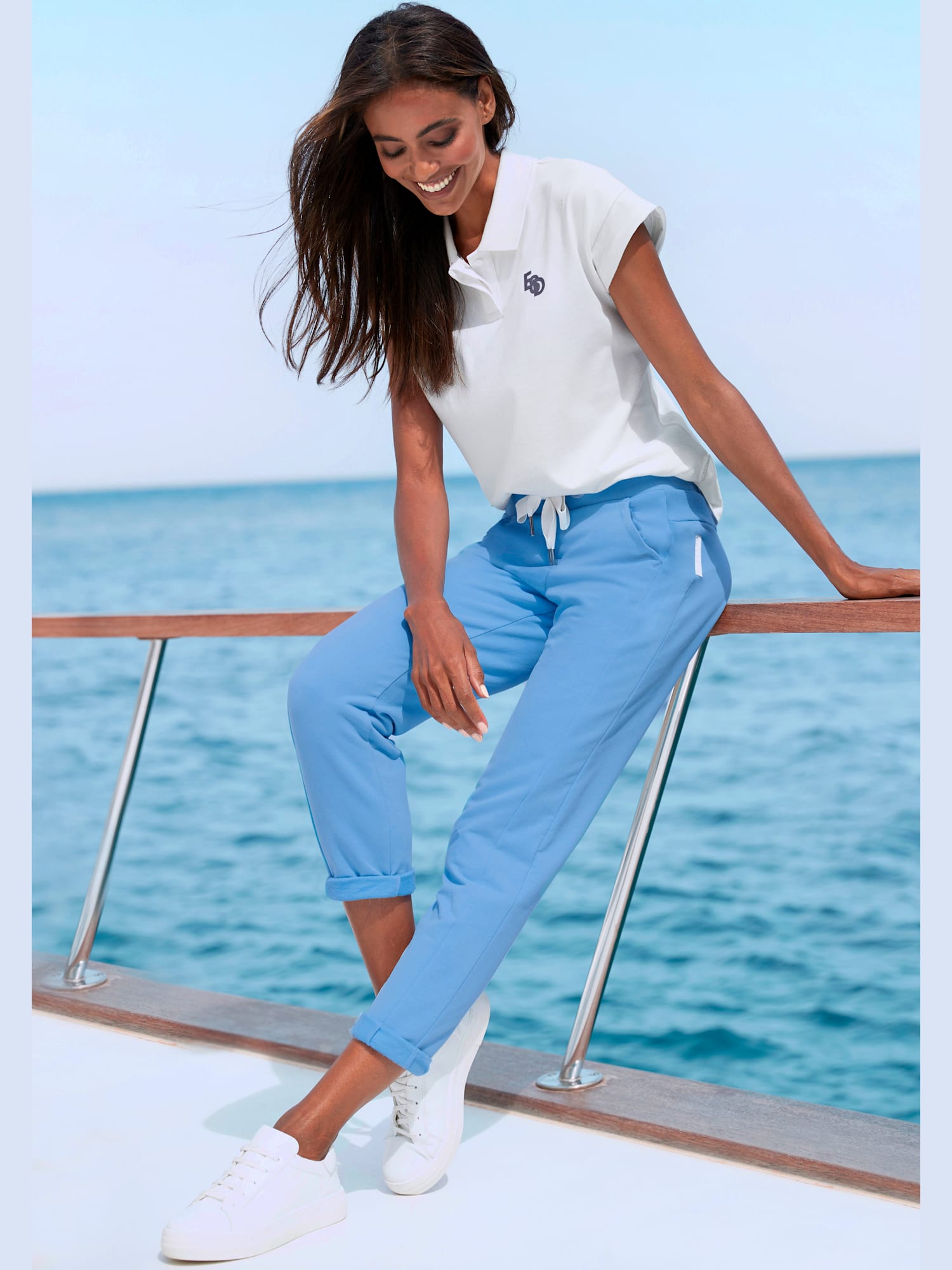 Pantalon molletonné, couleur bleu, taille XL (44), marque Elbsand - helline