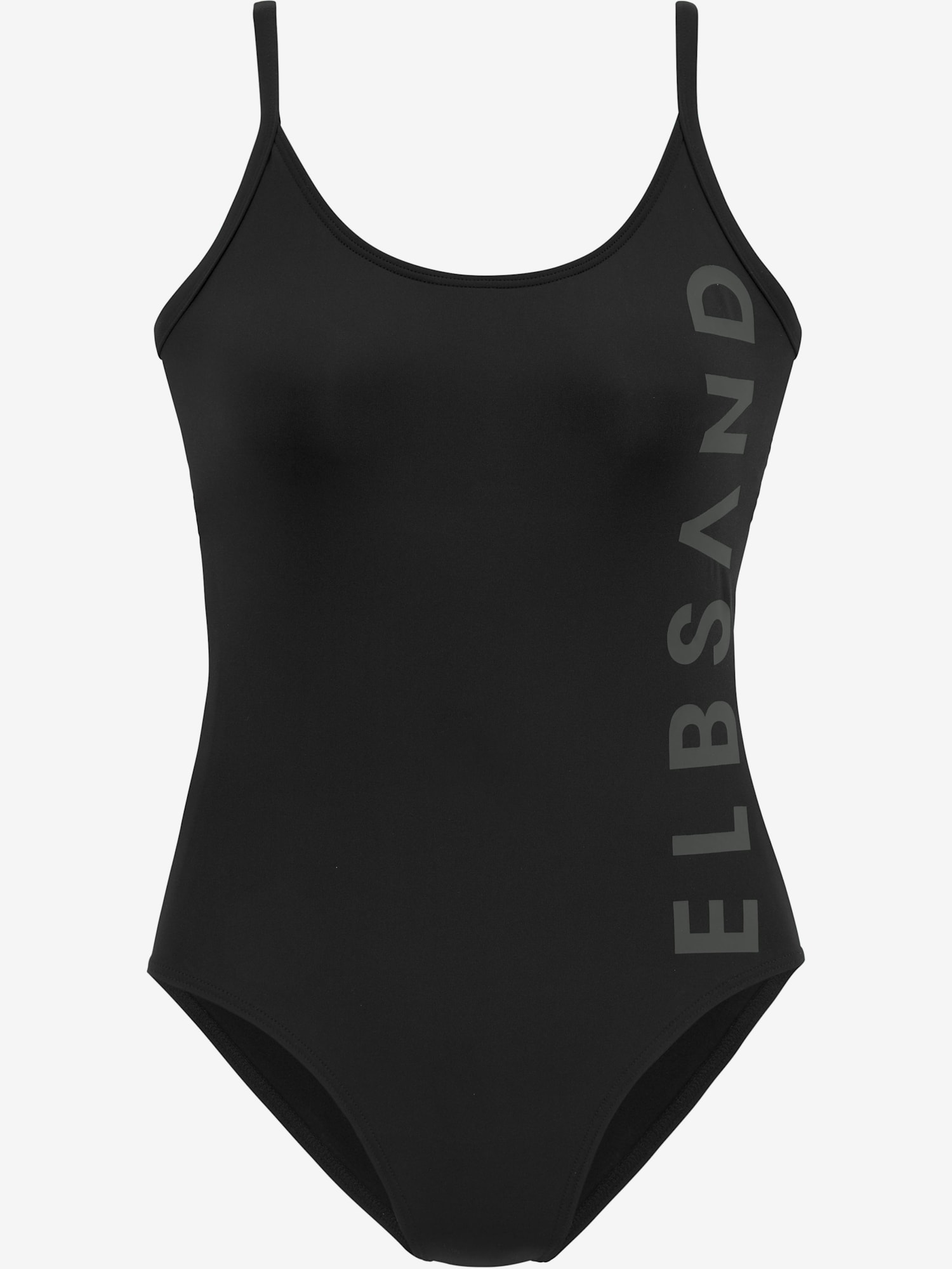 Maillot de bain marque inscrite en couleur contrastée, couleur noir, taille 46, marque Elbsand - helline