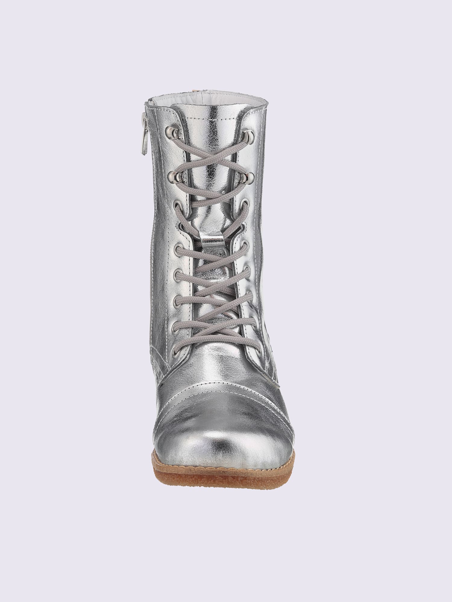 Bottines à lacets cuir nappa de vache, couleur : couleur argent, taille 38, 100% cuir vachette nappa - helline