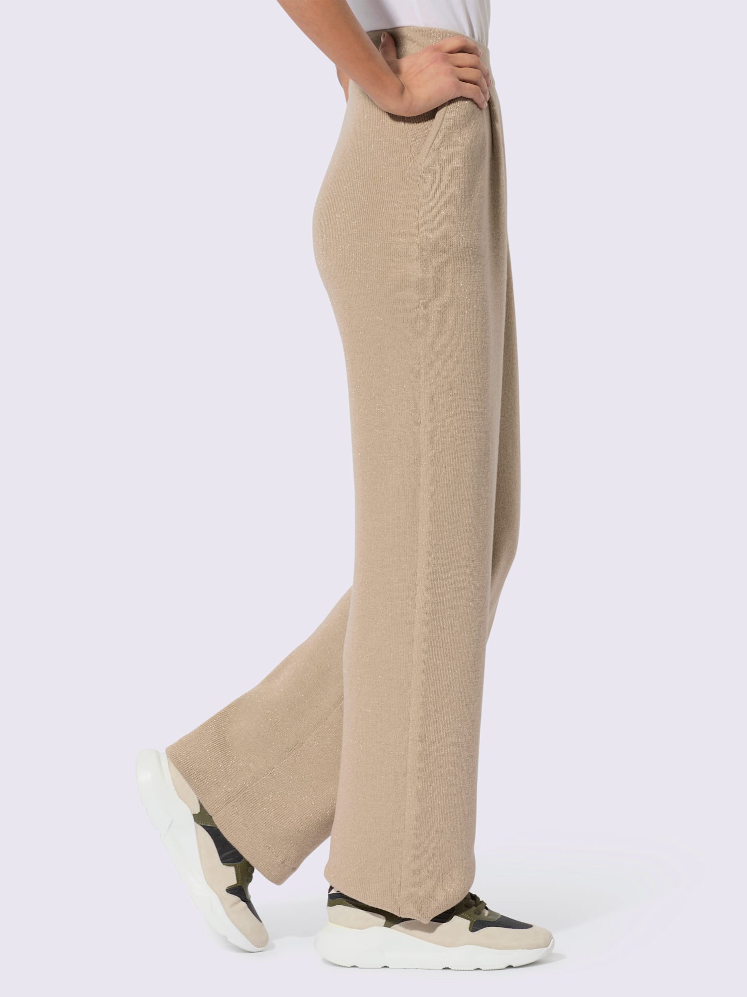 Pantalon en tricot matière de qualité supérieure avec laine vierge, couleur marron, taille 42, marque Creation L - helline