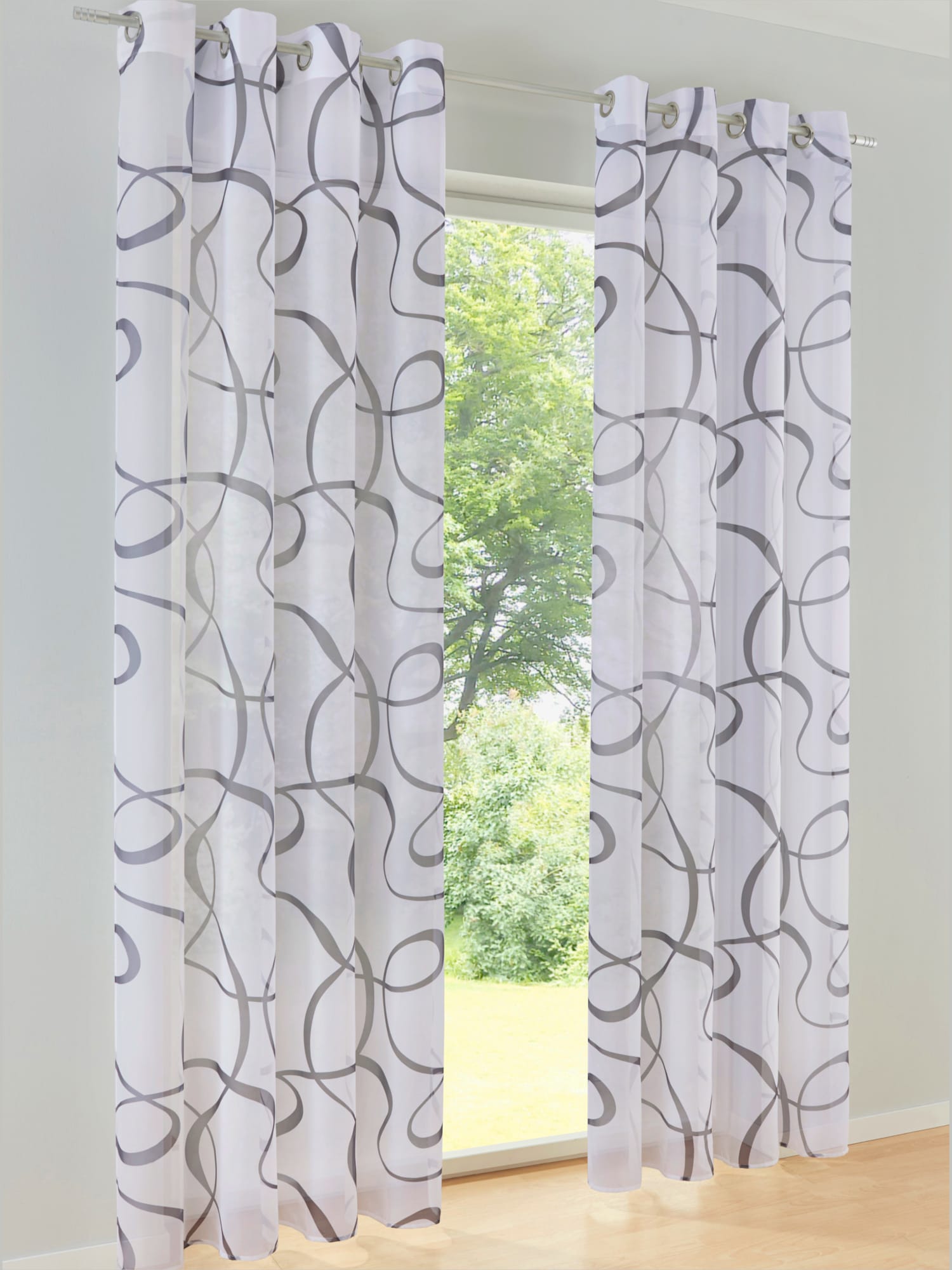 Rideaux, Œillets, couleur : blanc à motifs, taille 175x140 cm, marque helline home, 100% polyester - helline