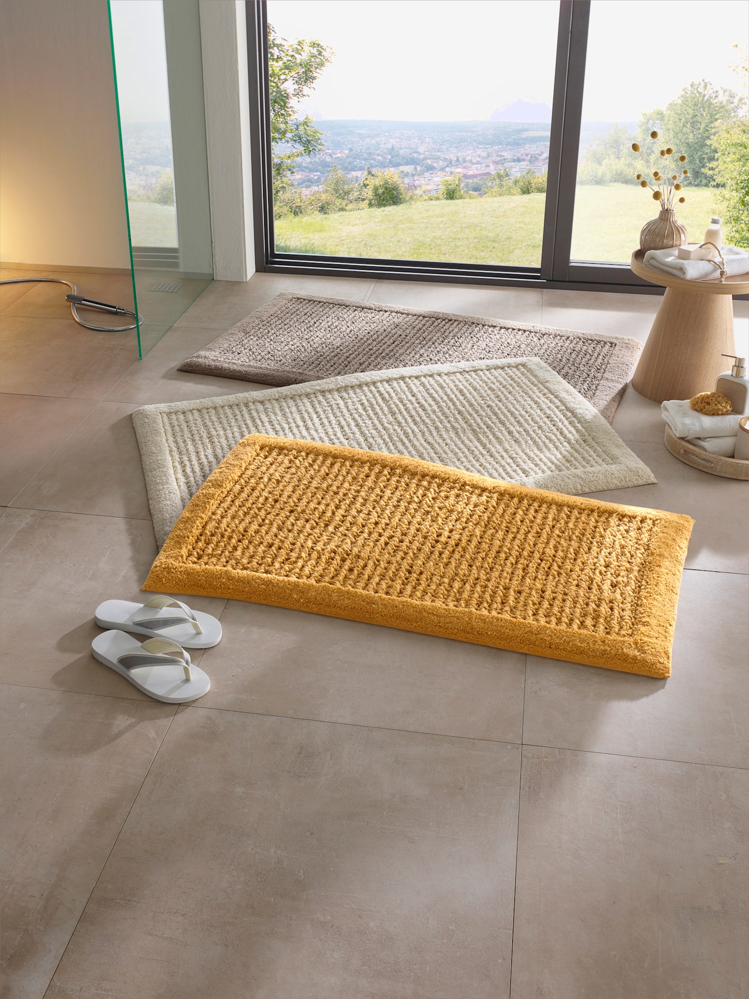 Tapis de bain coton recyclé, couleur : couleur ivoire clair uni, taille 47x50 cm - 45x50 cm, marque helline home, 100% coton - helline