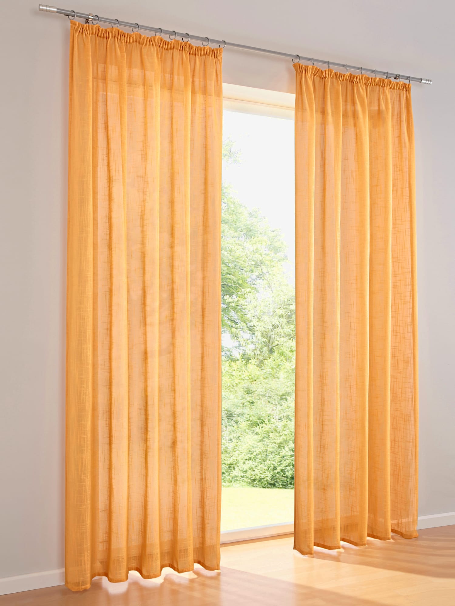 Rideaux, Passants, couleur : jaune foncé uni, taille 145x140 cm, marque helline home, 100% polyester - helline