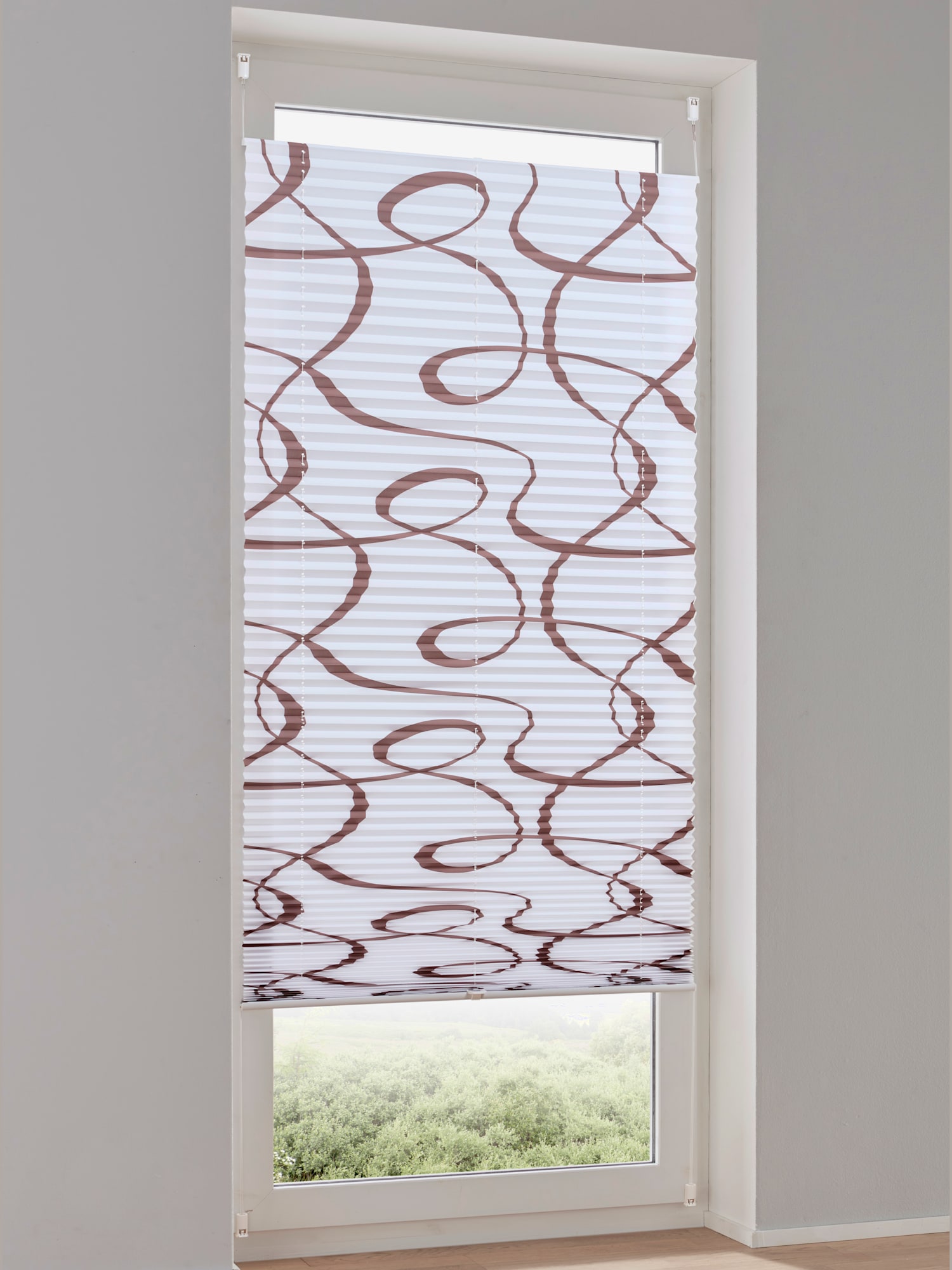 Store vénitien plissé, couleur : blanc à motifs, taille 130x60 cm, marque helline home, 100% polyester - helline