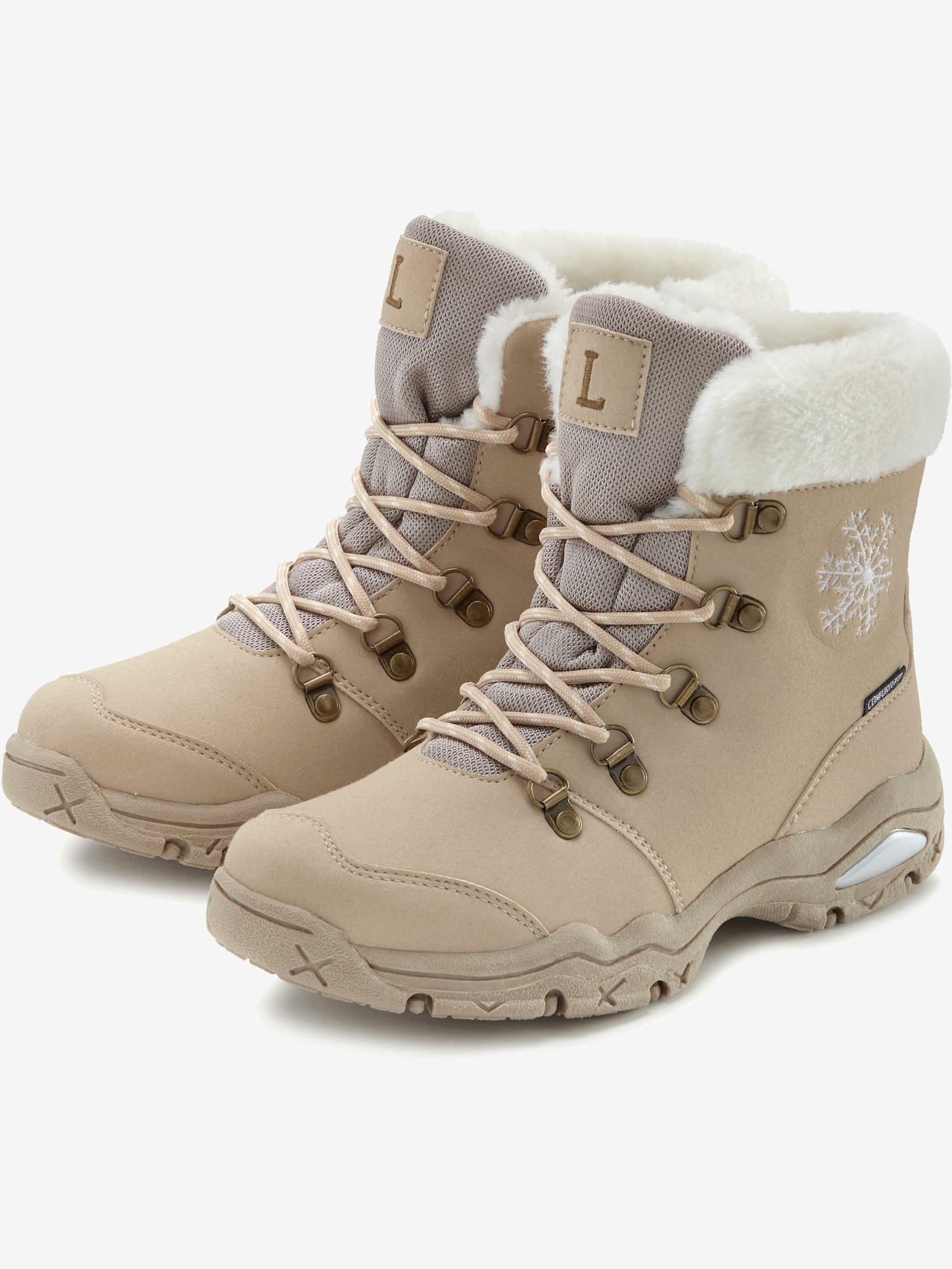 Bottines d'hiver bottes thermiques : très chaudes et souples, couleur : marron clair uni, taille 42, marque LASCANA, 100% matière synthétique -