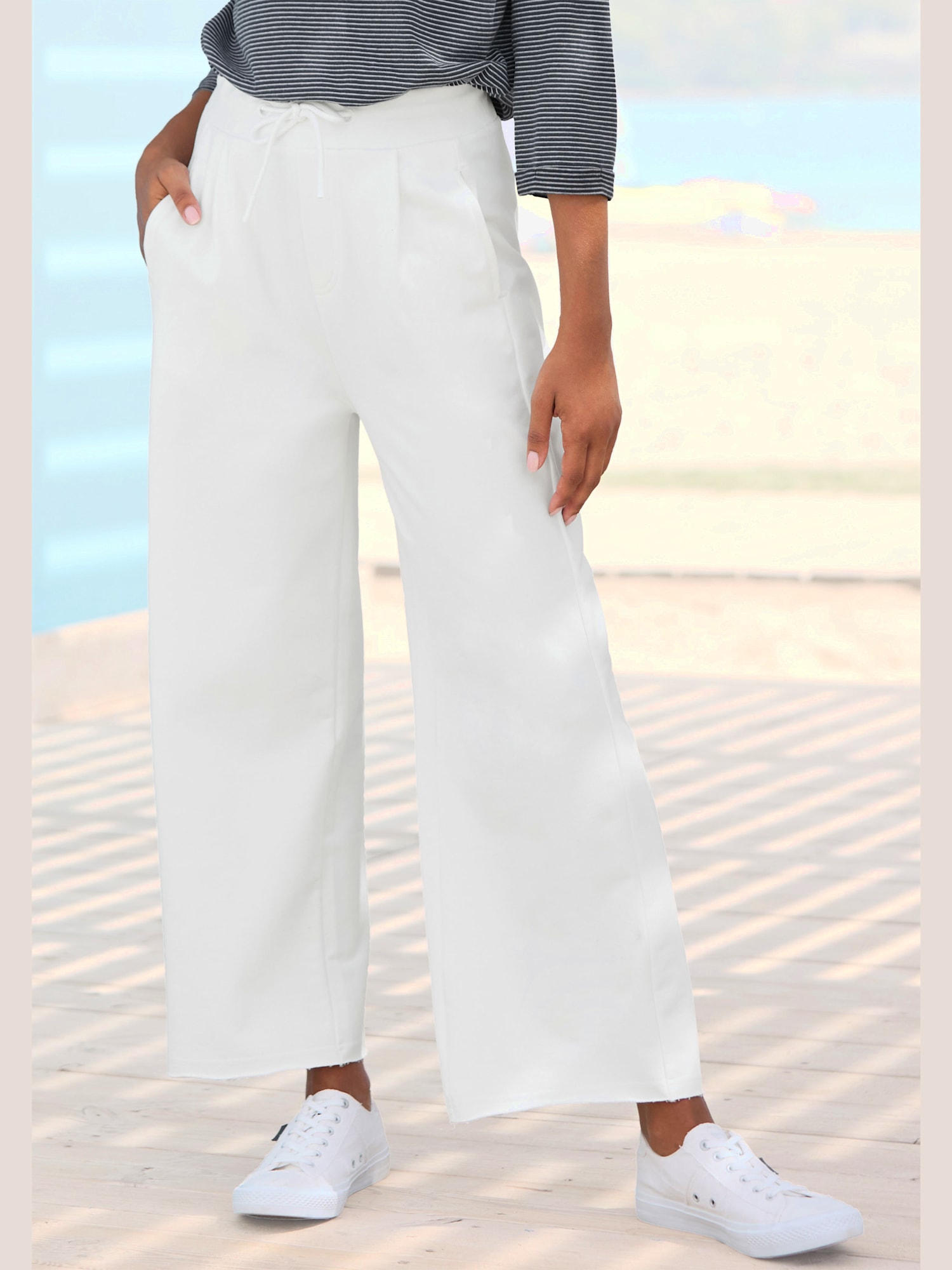 Pantalon molletonné ceinture avec coulisse, couleur blanc, taille XL (44), marque Elbsand - helline