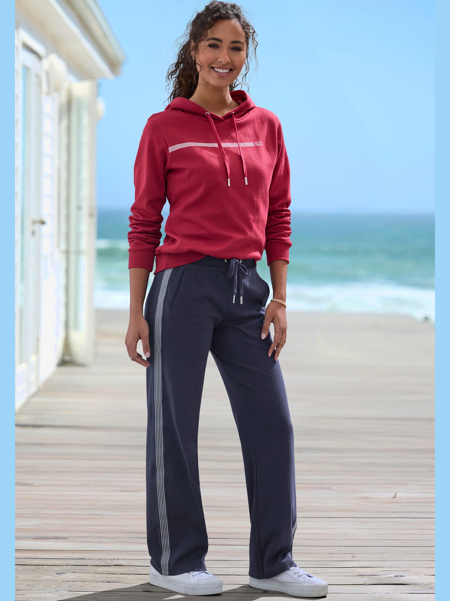 Sweatshirt lounge à capuche, couleur rouge, taille 48, marque H.I.S - helline
